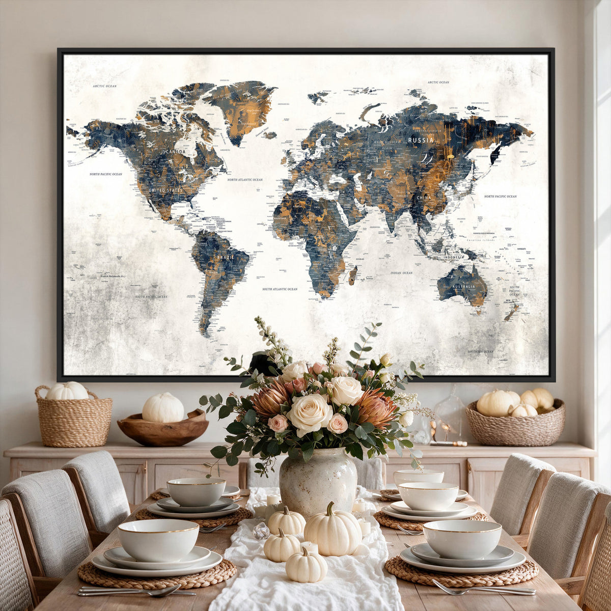 52451147-MGV-CV-36X24 - World Map Wall Art Canvas Print for Office Wall Decor