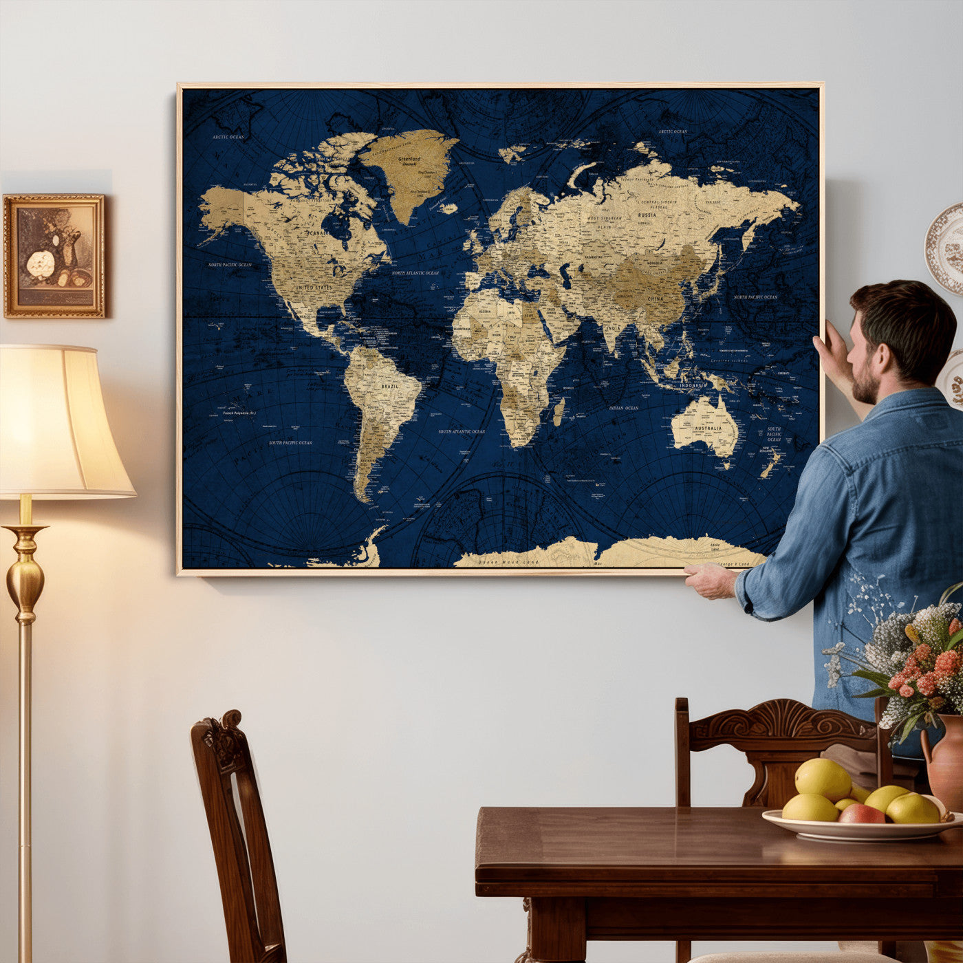54770746-MGV-CV-36X24 - World Map Wall Art Canvas Print, Modern Decorative Framed Map Artwork Prints for Living Room, Office, Bedroom Wall Decor