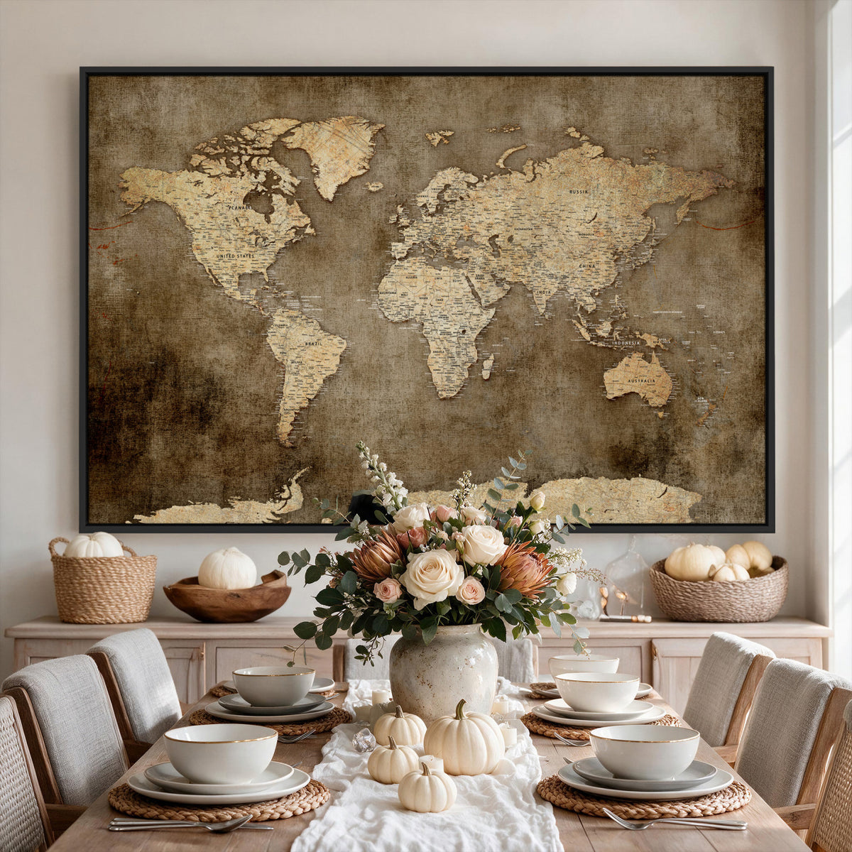 35847542-MGV-CV-36X24 - Dark Vintage World Map Canvas Wall Art Print, Antique Map