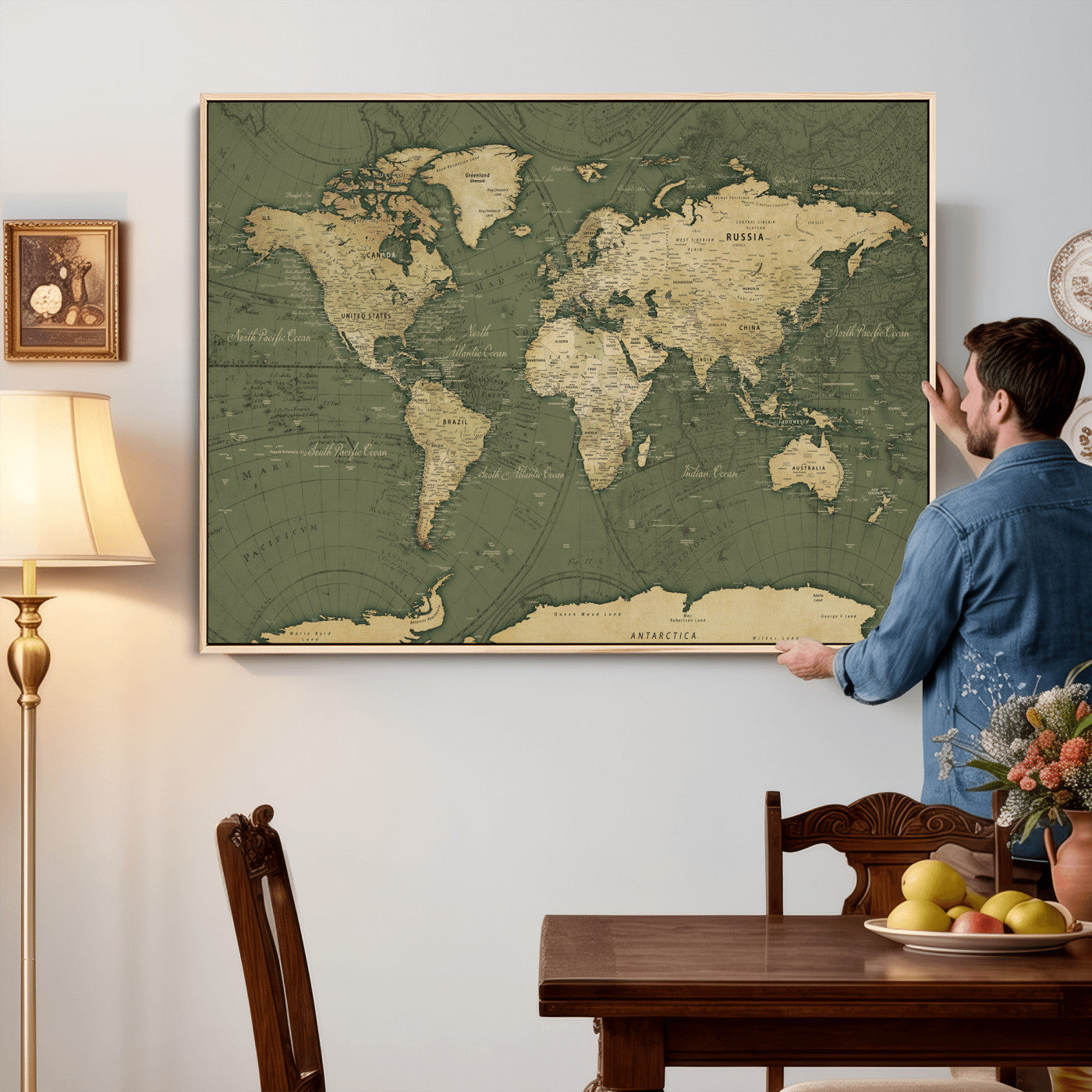 75846040-MGV-CV-36X24 - World Map Wall Art Canvas Print, Modern Decorative Framed Map Artwork Prints for Living Room, Office, Bedroom Wall Decor