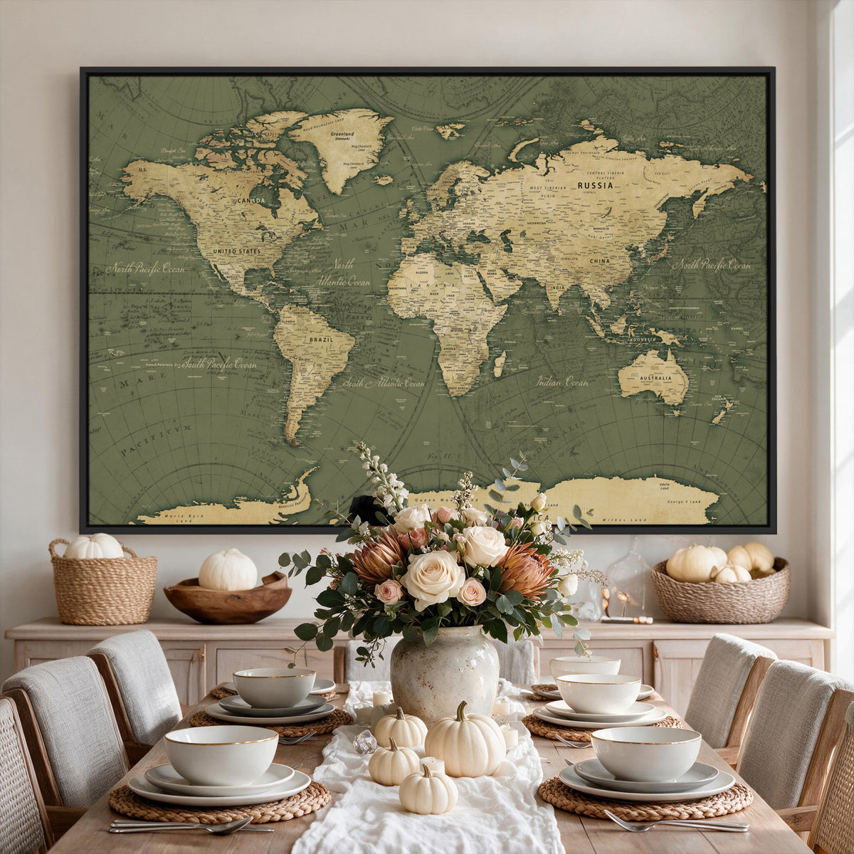75846040-MGV-CV-36X24 - Large World Map Canvas Wall Art Print for Study Room Decor -