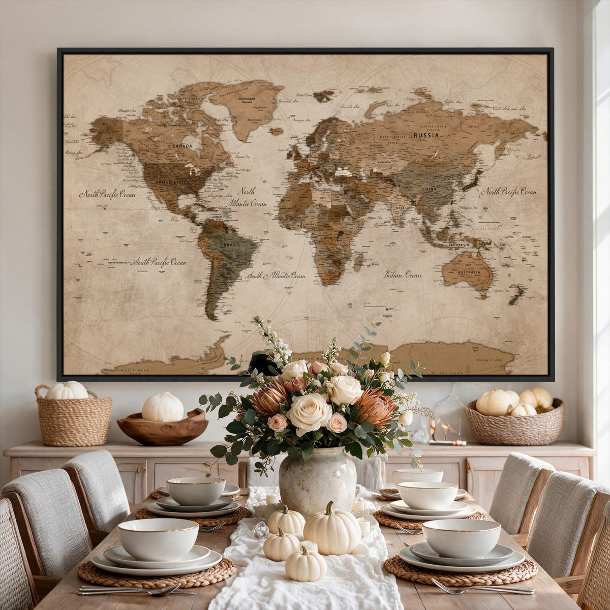 40064188-MGV-CV-36X24 - World Map Wall Art Canvas Print, Modern Decorative Framed Map Artwork Prints for Living Room, Office, Bedroom Wall Decor