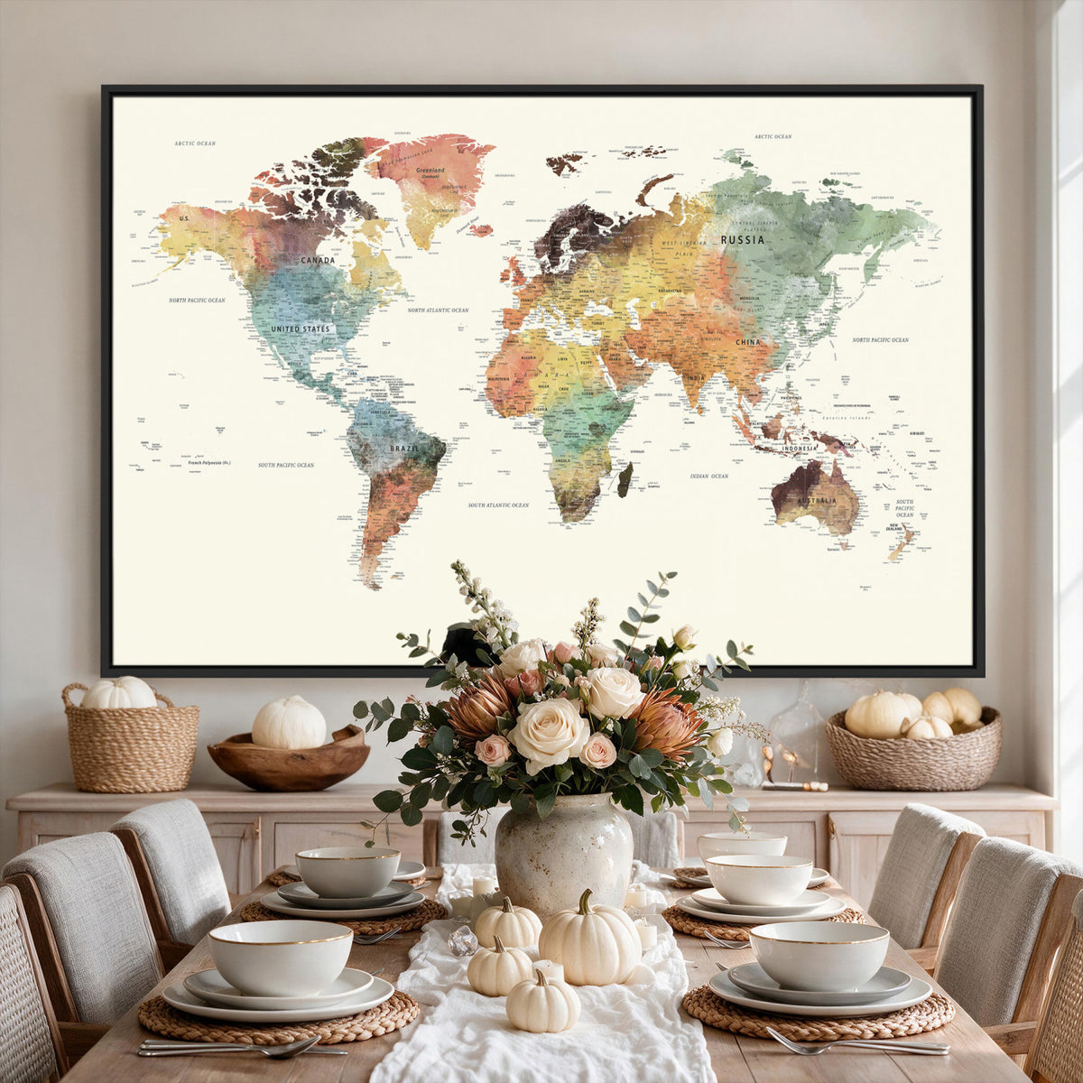 64206059-MGV-CV-36X24 - Framed World Map Wall Art Canvas Print for Living Room and Study Room