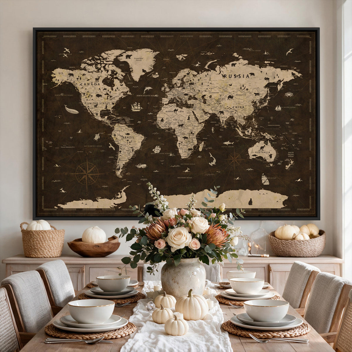 44276398-MGV-CV-36X24 - World Map Wall Art Canvas Print, Modern Decorative Framed Map Artwork Prints for Living Room, Office, Bedroom Wall Decor
