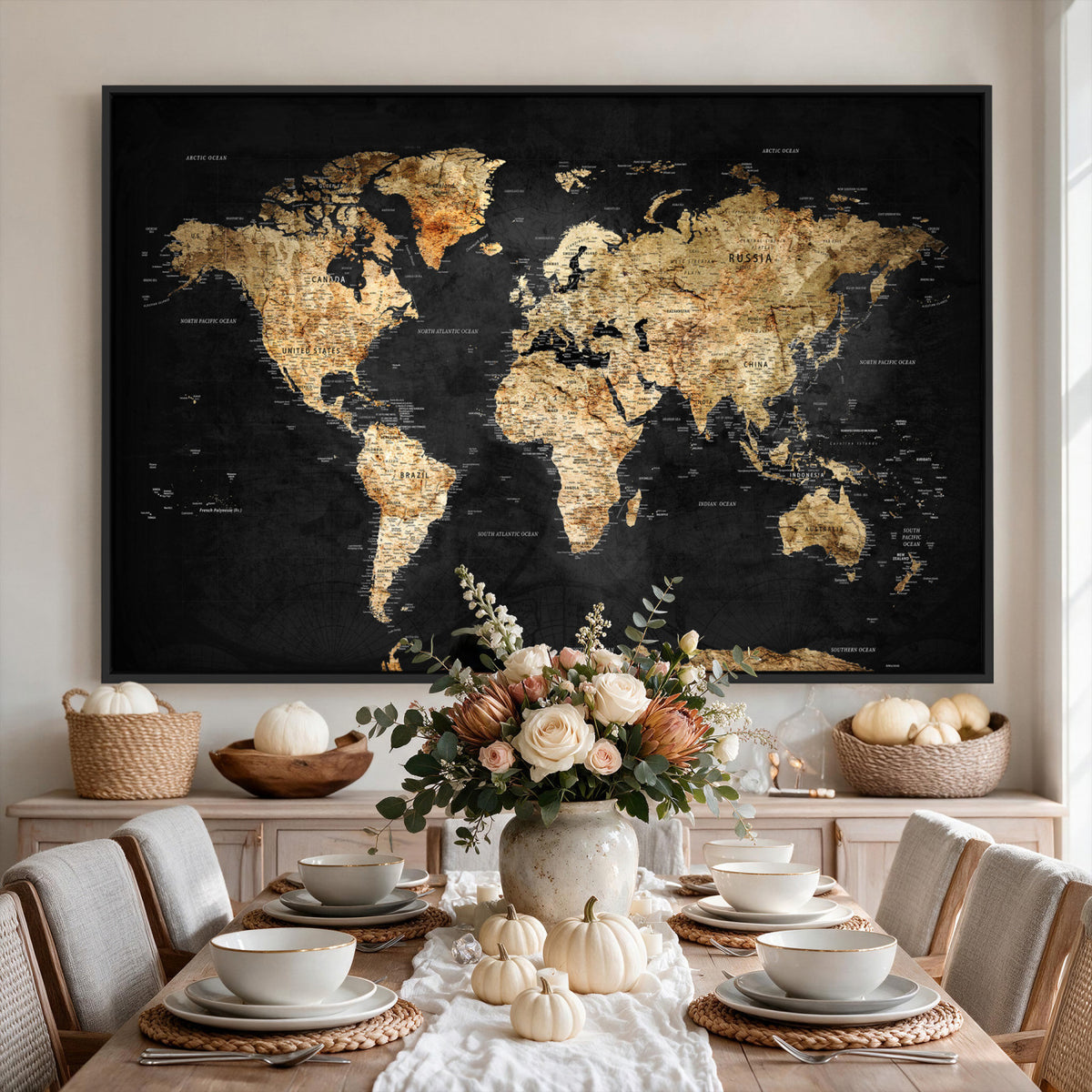 23568589-MGV-CV-36X24 - World Map Wall Art Canvas Print, Modern Decorative Framed Map Artwork Prints for Living Room, Office, Bedroom Wall Decor