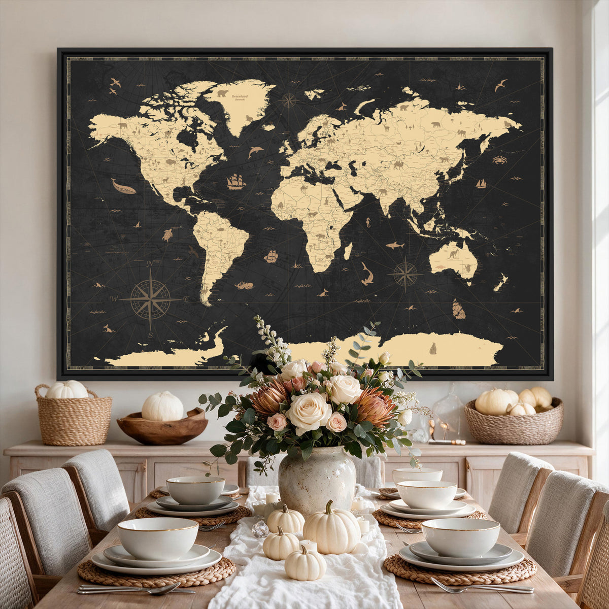 75220264-MGV-CV-36X24 - World Map Wall Art Canvas Print, Modern Decorative Framed Map Artwork Prints for Living Room, Office, Bedroom Wall Decor