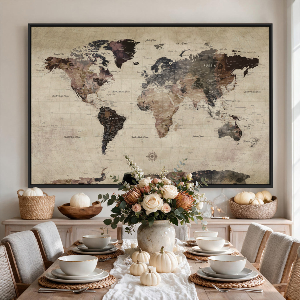 60560672-MGV-CV-36X24 - World Map Wall Art Canvas Print, Modern Decorative Framed Map Artwork Prints for Living Room, Office, Bedroom Wall Decor