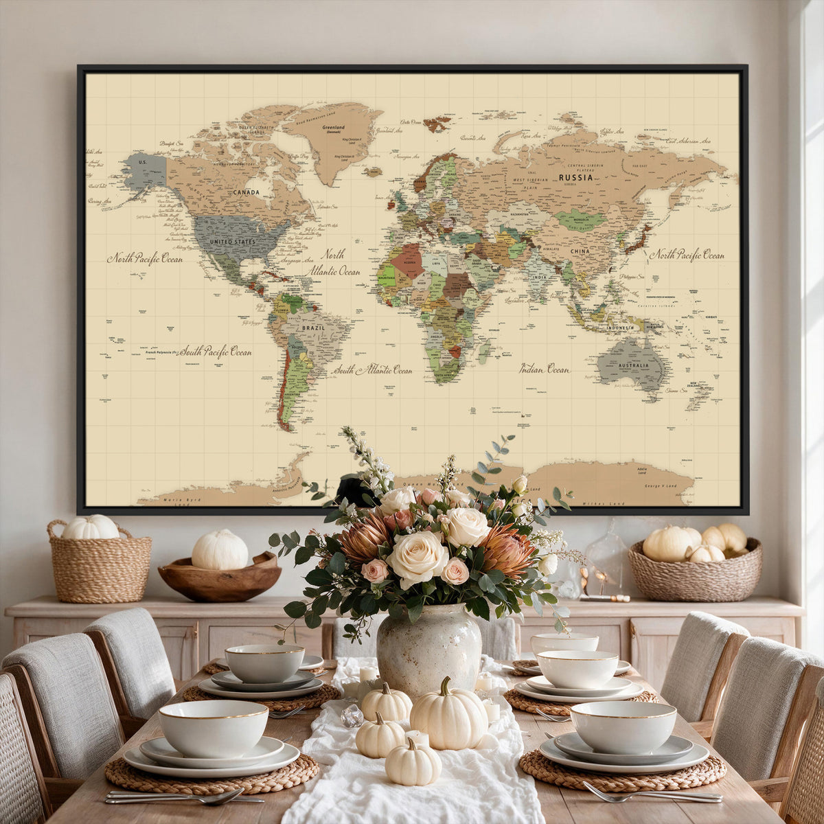 31407854-MGV-CV-36X24 - World Map Wall Art Canvas Print, Modern Decorative Framed Map Artwork Prints for Living Room, Office, Bedroom Wall Decor