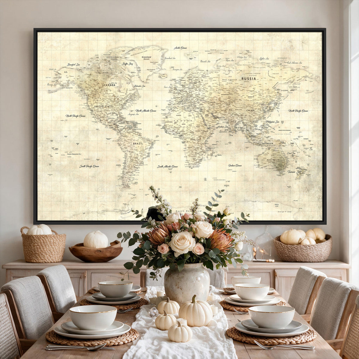 17101439-MGV-CV-36X24 - World Map Wall Art Canvas Print, Modern Decorative Framed Map Artwork Prints for Living Room, Office, Bedroom Wall Decor