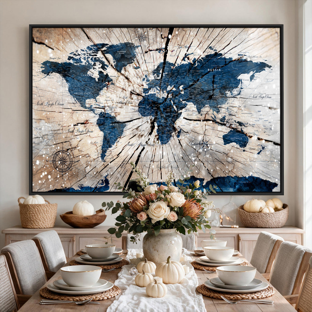 19478704-MGV-CV-36X24 - World Map Wall Art Canvas Print, Modern Decorative Framed Map Artwork Prints for Living Room, Office, Bedroom Wall Decor