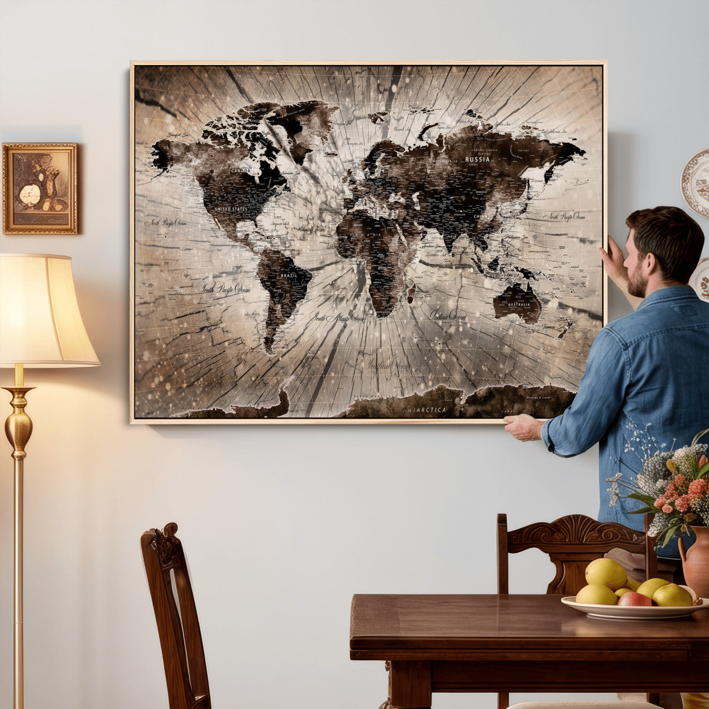 94623295-MGV-CV-36X24 - World Map Wall Art Canvas Print, Modern Decorative Framed Map Artwork Prints for Living Room, Office, Bedroom Wall Decor