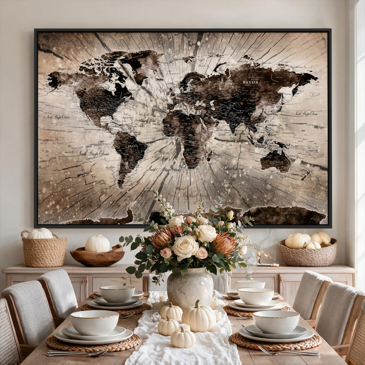 94623295-MGV-CV-36X24 - World Map Wall Art Canvas Print, Modern Decorative Framed Map Artwork Prints for Living Room, Office, Bedroom Wall Decor