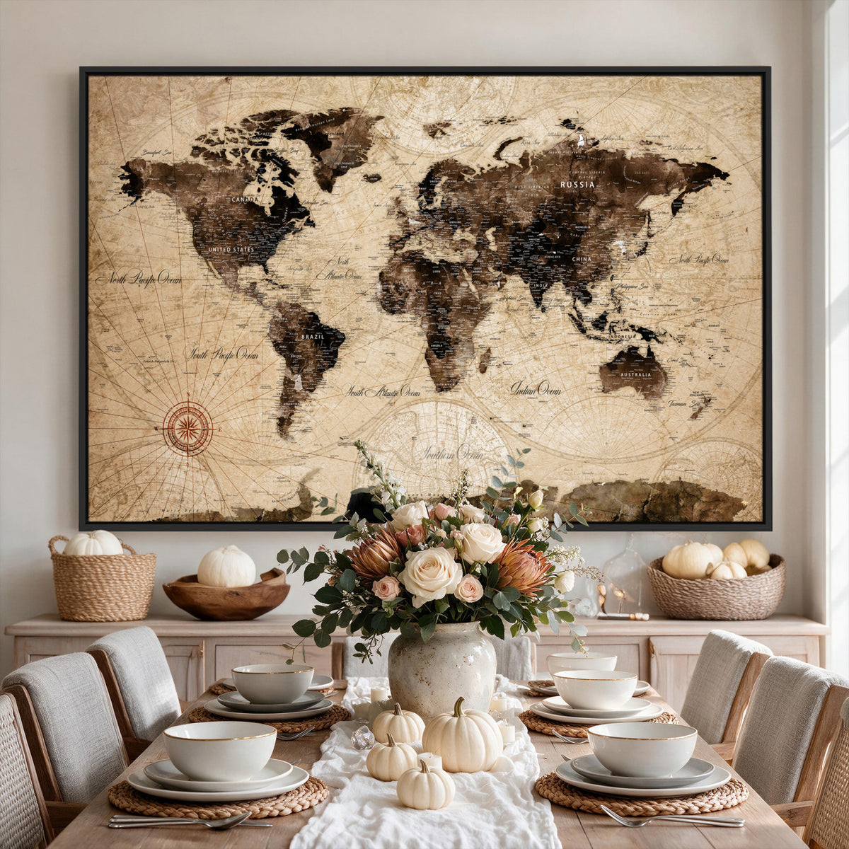 47657418-MGV-CV-36X24 - World Map Wall Art Canvas Print, Modern Decorative Framed Map Artwork Prints for Living Room, Office, Bedroom Wall Decor