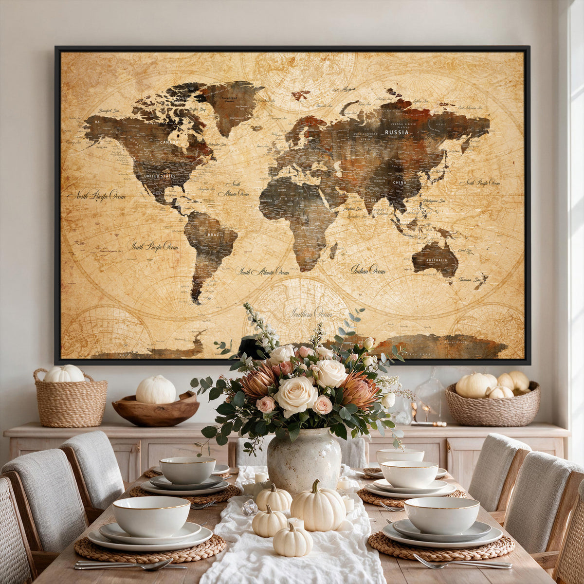 63156625-MGV-CV-36X24 - World Map Wall Art Canvas Print, Modern Decorative Framed Map Artwork Prints for Living Room, Office, Bedroom Wall Decor