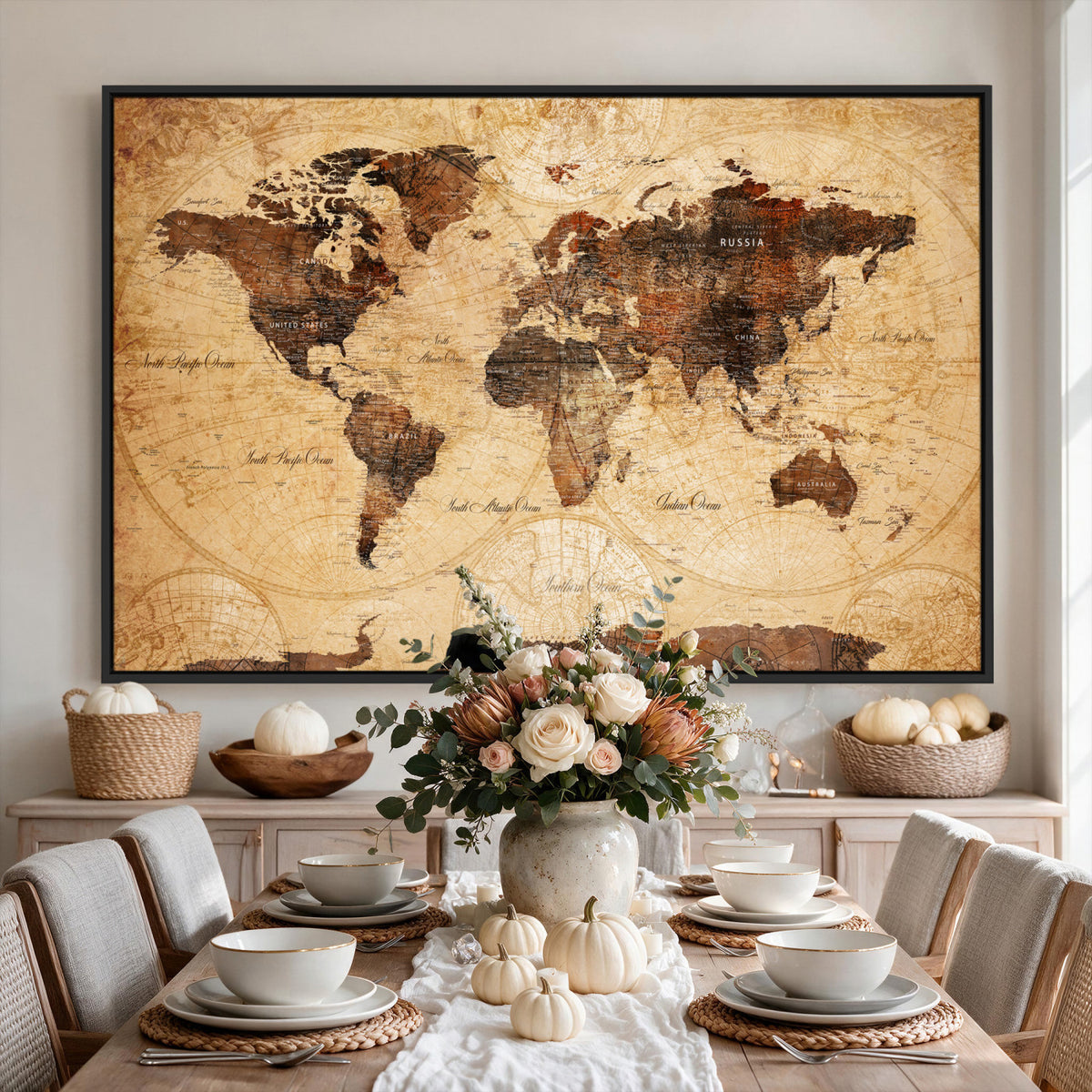 40760475-MGV-CV-36X24 - World Map Wall Art Canvas Print, Modern Decorative Framed Map Artwork Prints for Living Room, Office, Bedroom Wall Decor