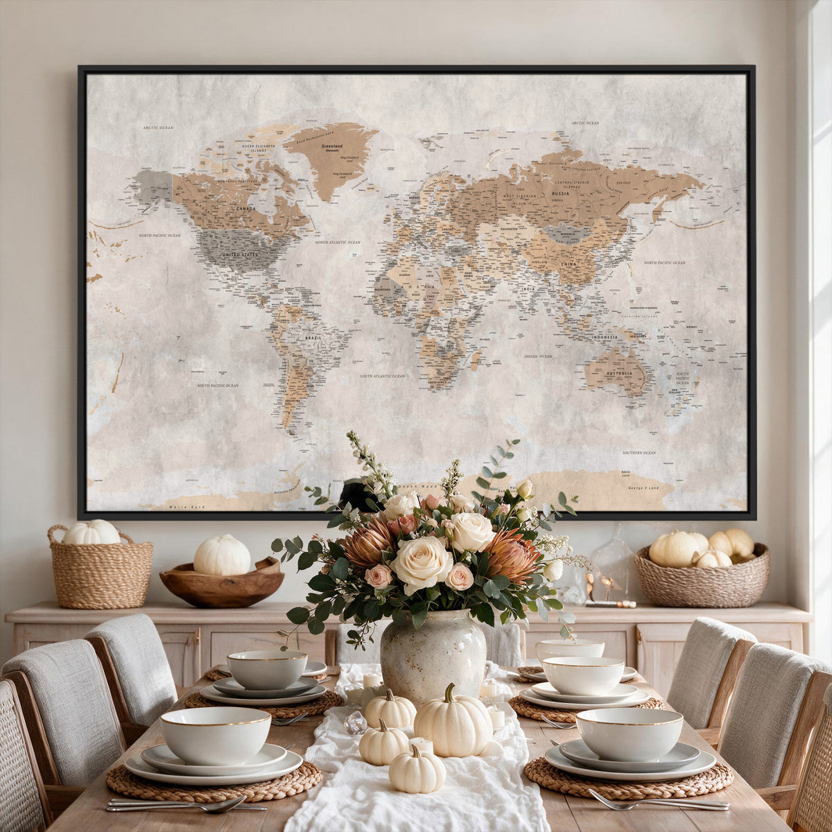 34051638-MGV-CV-36X24 - Detailed World Map Wall Art Canvas Print for Home and Office Decor