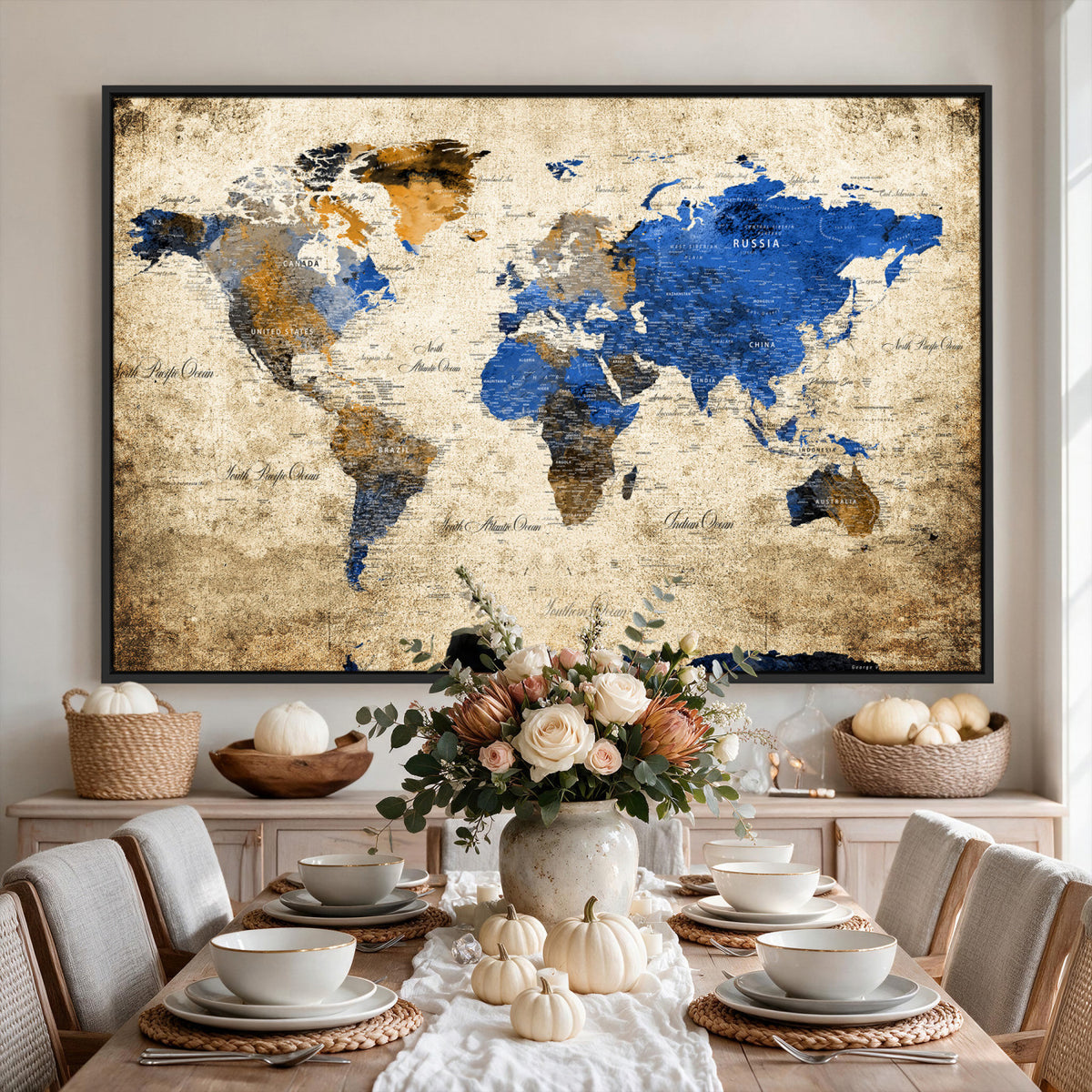 27314341-MGV-CV-36X24 - World Map Wall Art Canvas Print, Modern Decorative Framed Map Artwork Prints for Living Room, Office, Bedroom Wall Decor