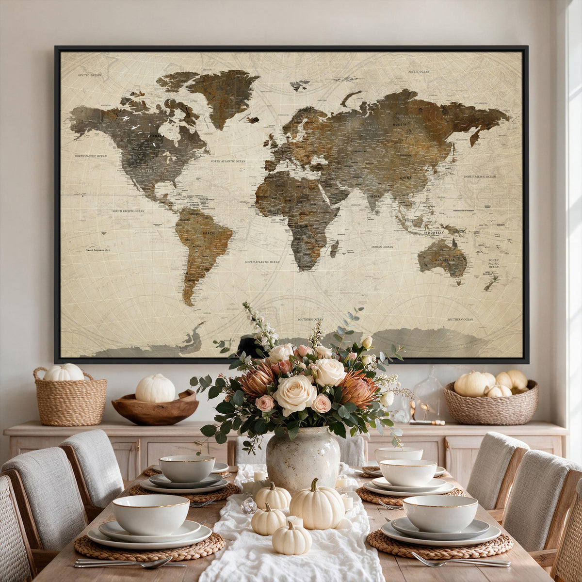 49623468-MGV-CV-36X24 - World Map Wall Art Canvas Print, Modern Decorative Framed Map Artwork Prints for Living Room, Office, Bedroom Wall Decor