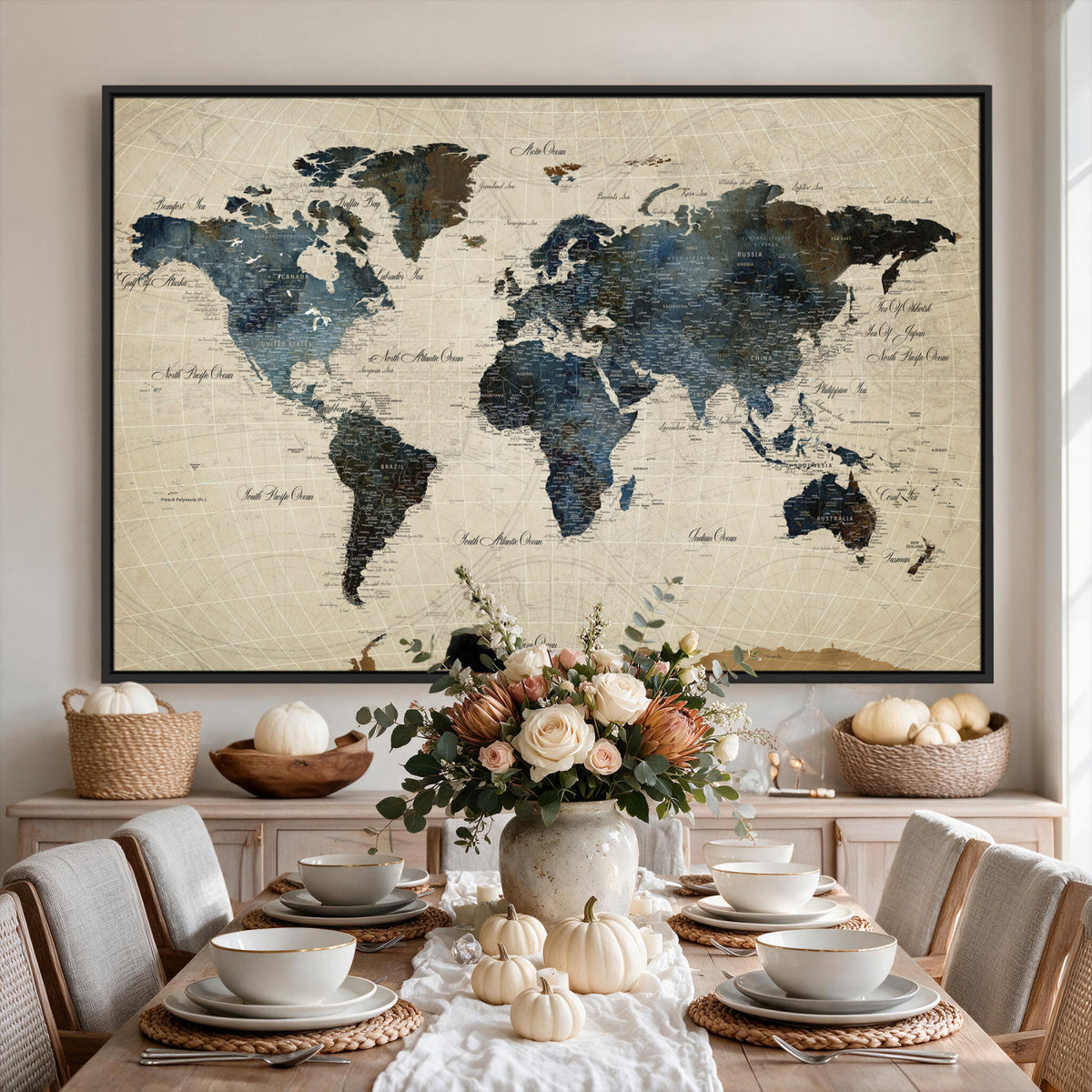72927803-MGV-CV-36X24 - World Map Wall Art Canvas Print, Modern Decorative Framed Map Artwork Prints for Living Room, Office, Bedroom Wall Decor