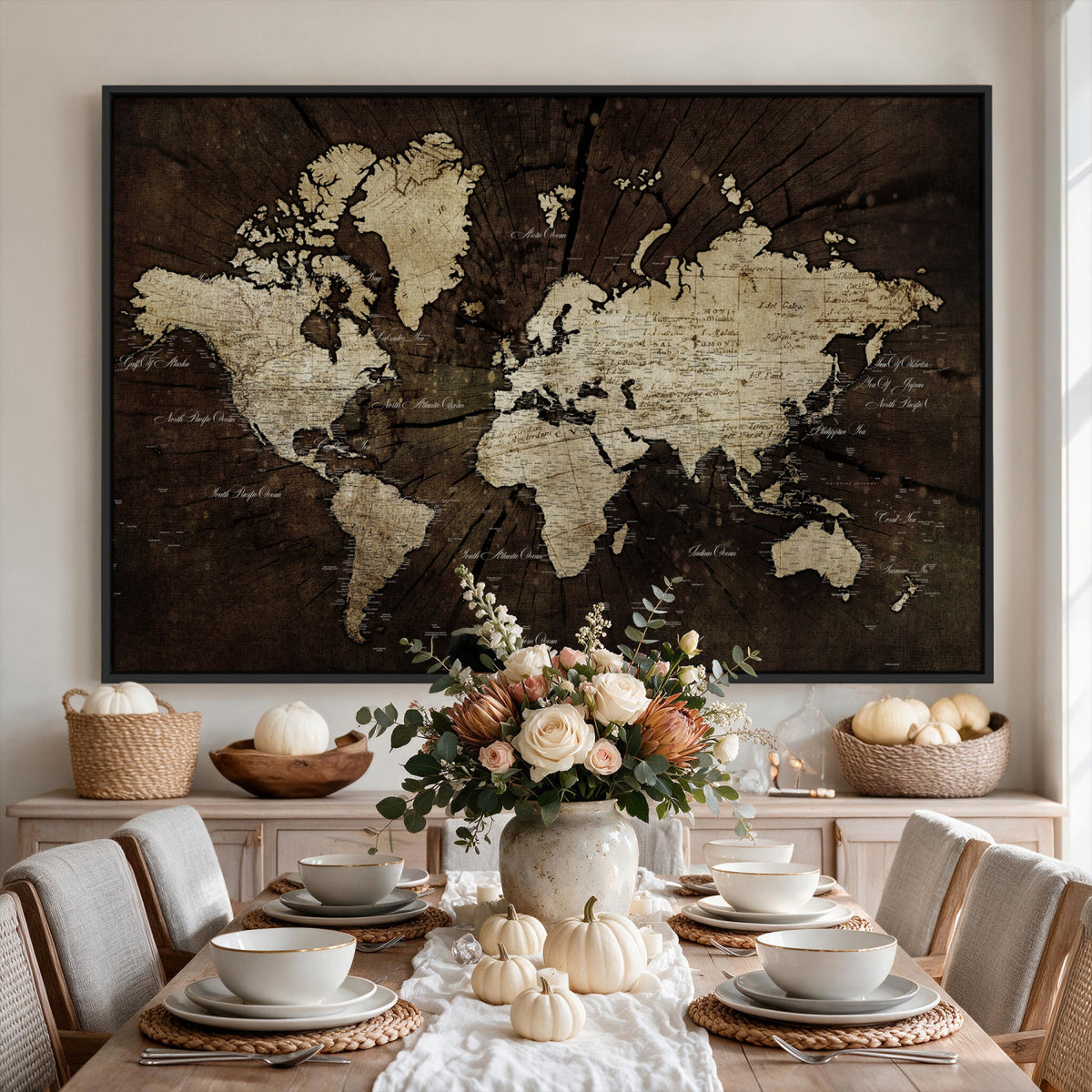 40991509-MGV-CV-36X24 - World Map Wall Art Canvas Print, Modern Decorative Framed Map Artwork Prints for Living Room, Office, Bedroom Wall Decor