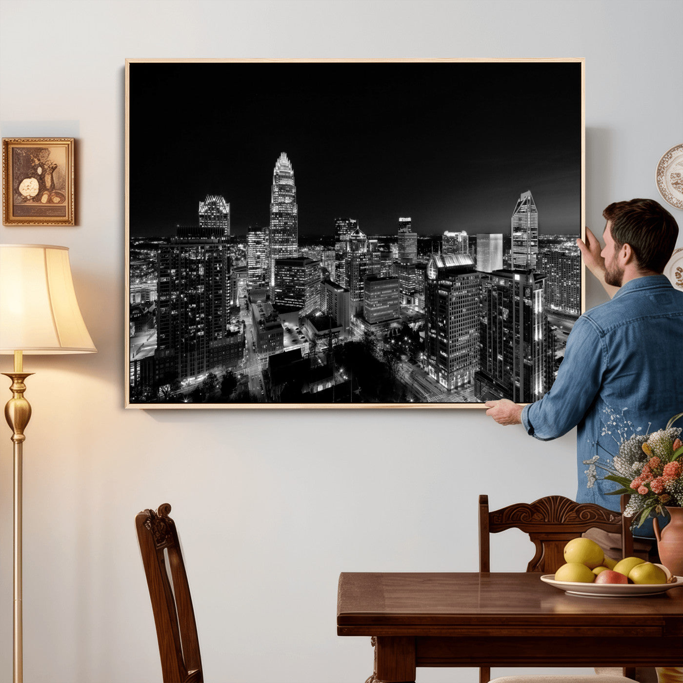 68329345-MGV-CV-36X24 - Atlanta Skyline Wall Art Canvas Print, Atlanta Downtown Night Cityscape Print for Modern Urban Wall Decor
