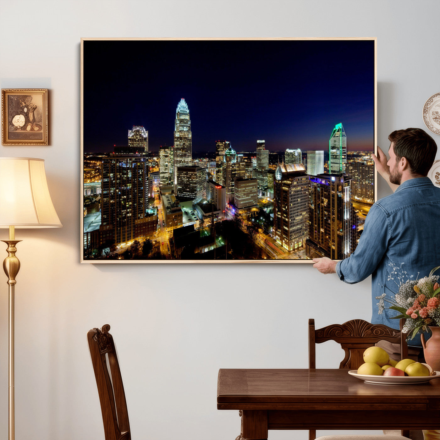 47163738-MGV-CV-36X24 - Atlanta Skyline Wall Art Canvas Print, Atlanta Downtown Night Cityscape Print for Modern Urban Wall Decor