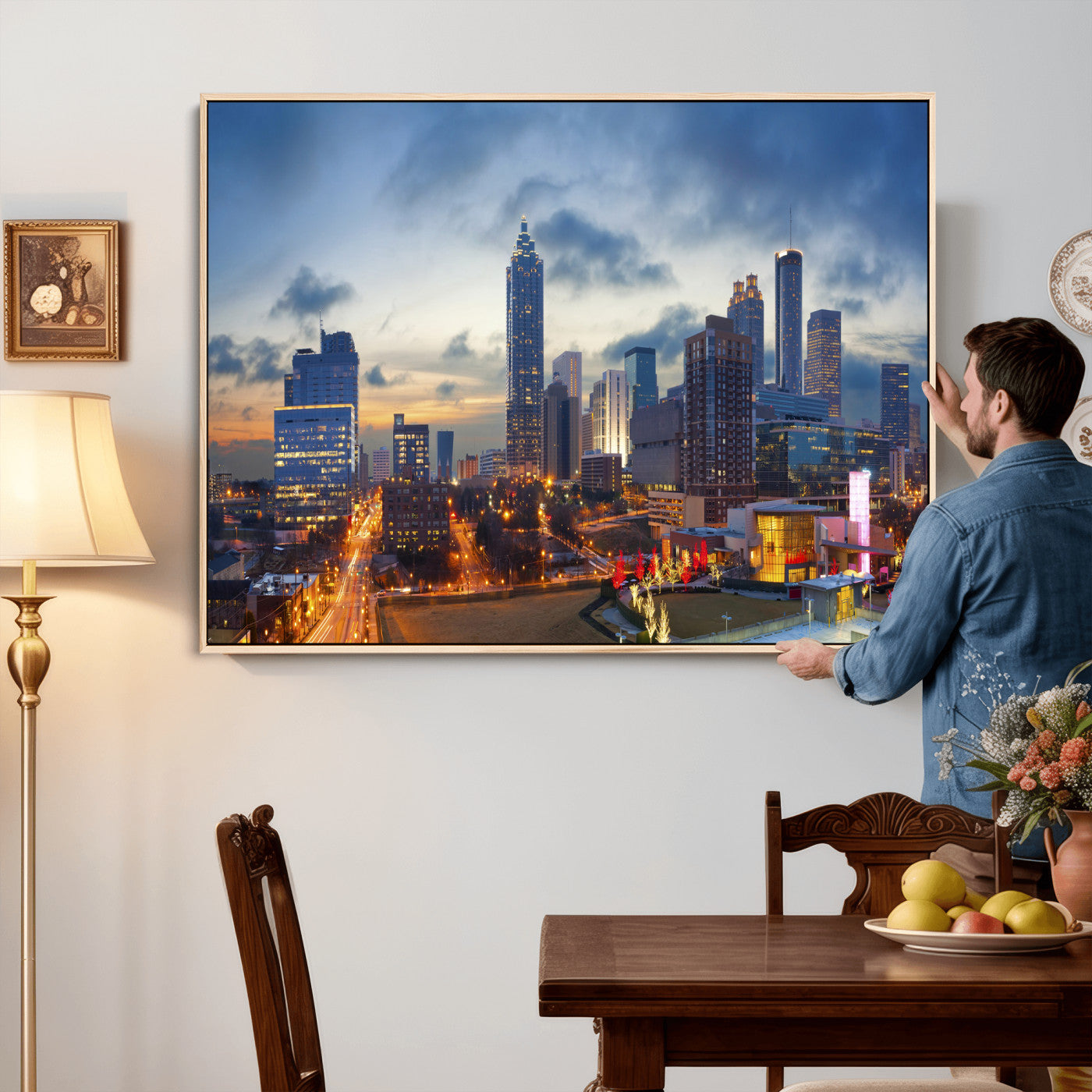 18461309-MGV-CV-36X24 - Atlanta Skyline Wall Art Canvas Print, Atlanta Downtown Night Cityscape Print for Modern Urban Wall Decor