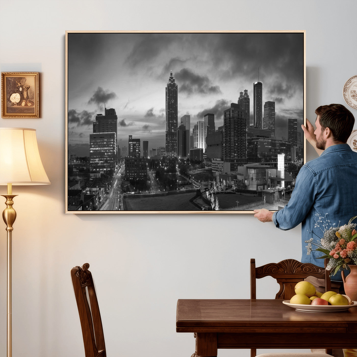 91959506-MGV-CV-36X24 - Atlanta Skyline Wall Art Canvas Print, Atlanta Downtown Night Cityscape Print for Modern Urban Wall Decor