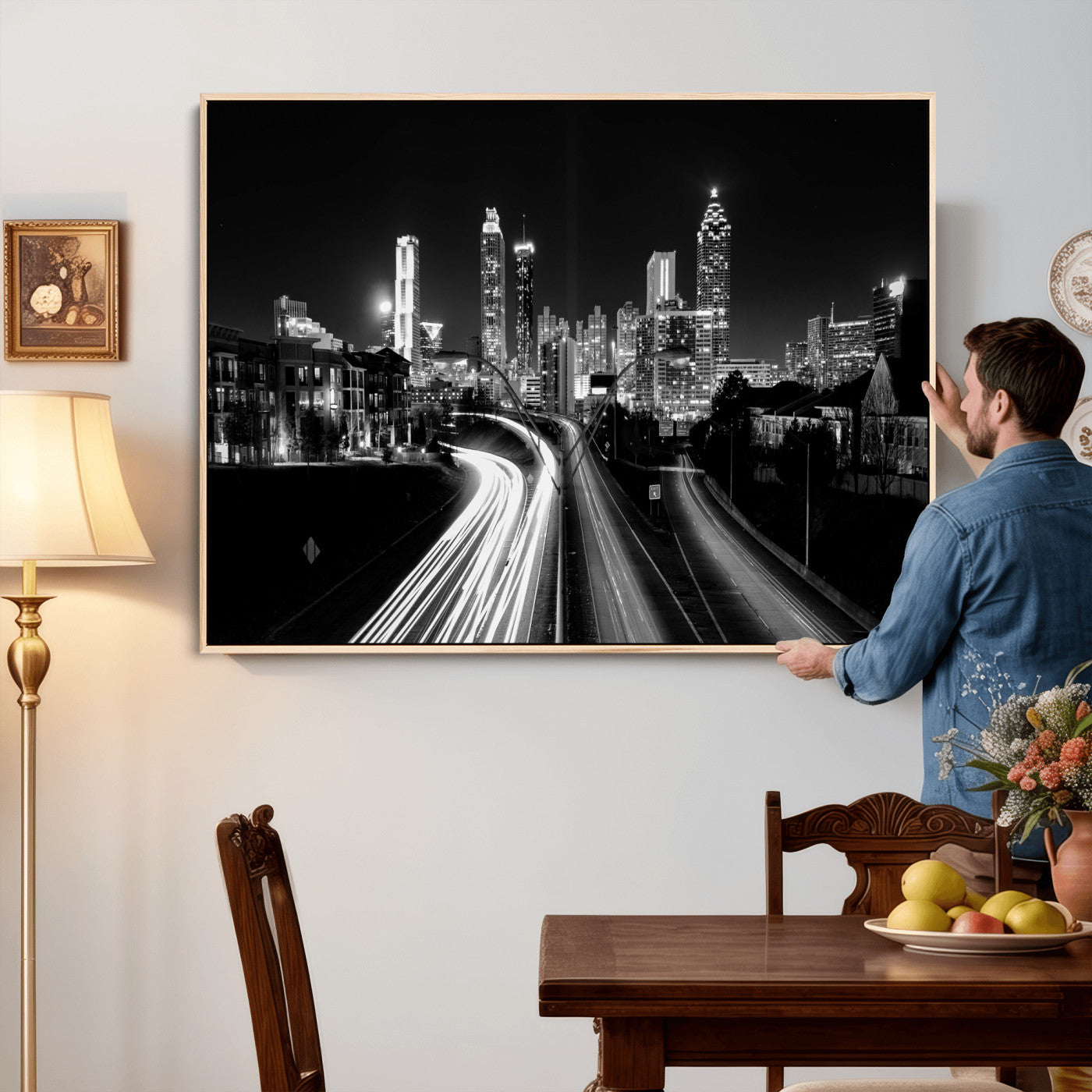 80330064-MGV-CV-36X24 - Atlanta Skyline Wall Art Canvas Print, Atlanta Downtown Night Cityscape Print for Modern Urban Wall Decor