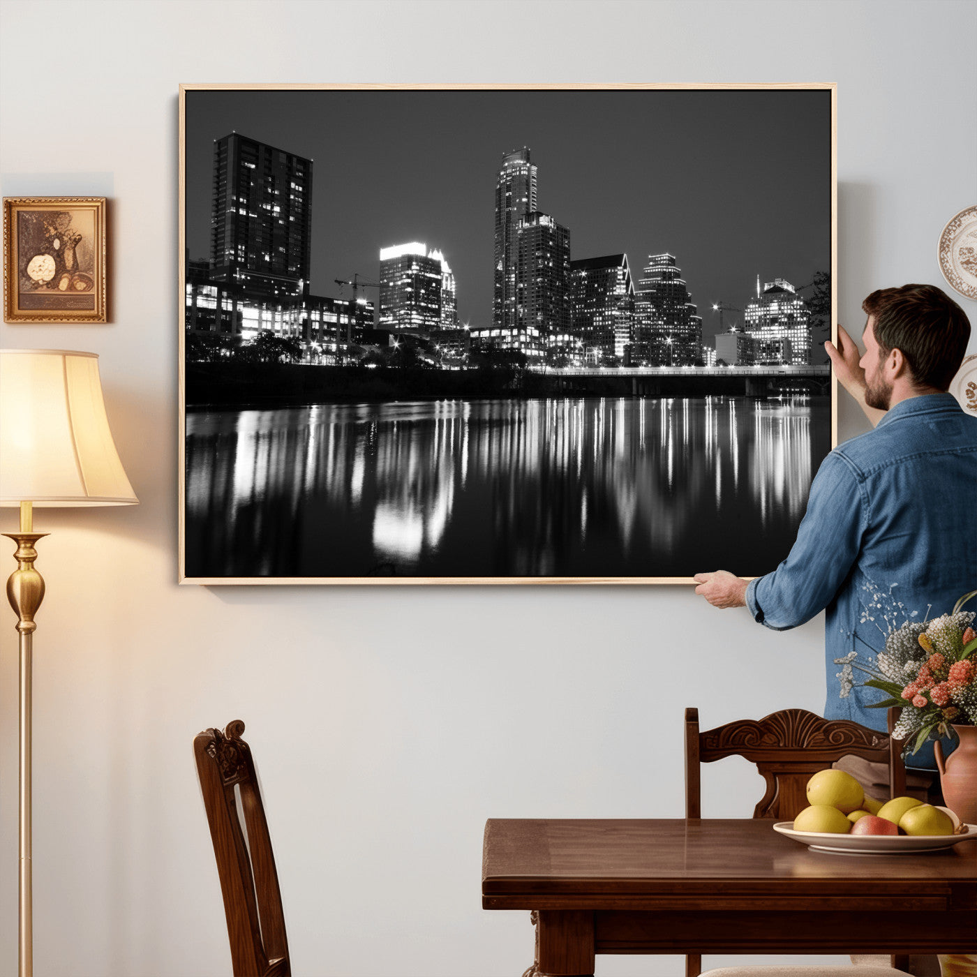 38129554-MGV-CV-36X24 - Austin Skyline Wall Art Canvas Print, Austin Downtown Night Cityscape Print for Modern Urban Wall Decor