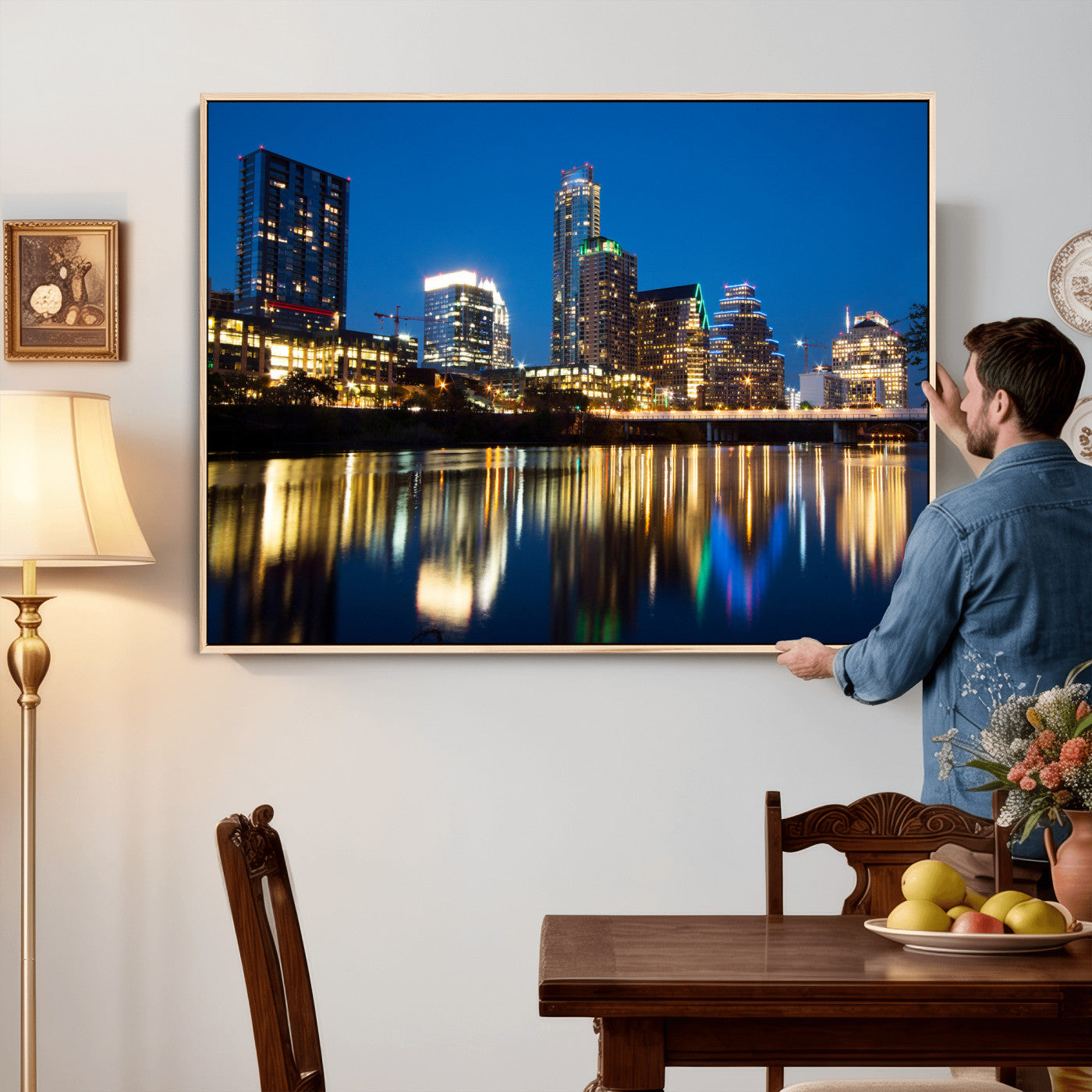 21916206-MGV-CV-36X24 - Austin Skyline Wall Art Canvas Print, Austin Downtown Night Cityscape Print for Modern Urban Wall Decor