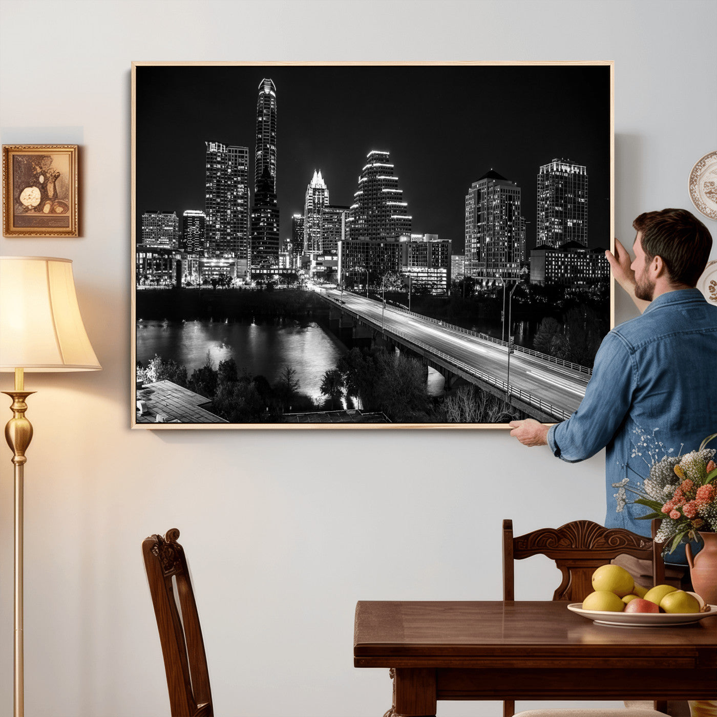 37531750-MGV-CV-36X24 - Austin Skyline Wall Art Canvas Print, Austin Downtown Night Cityscape Print for Modern Urban Wall Decor