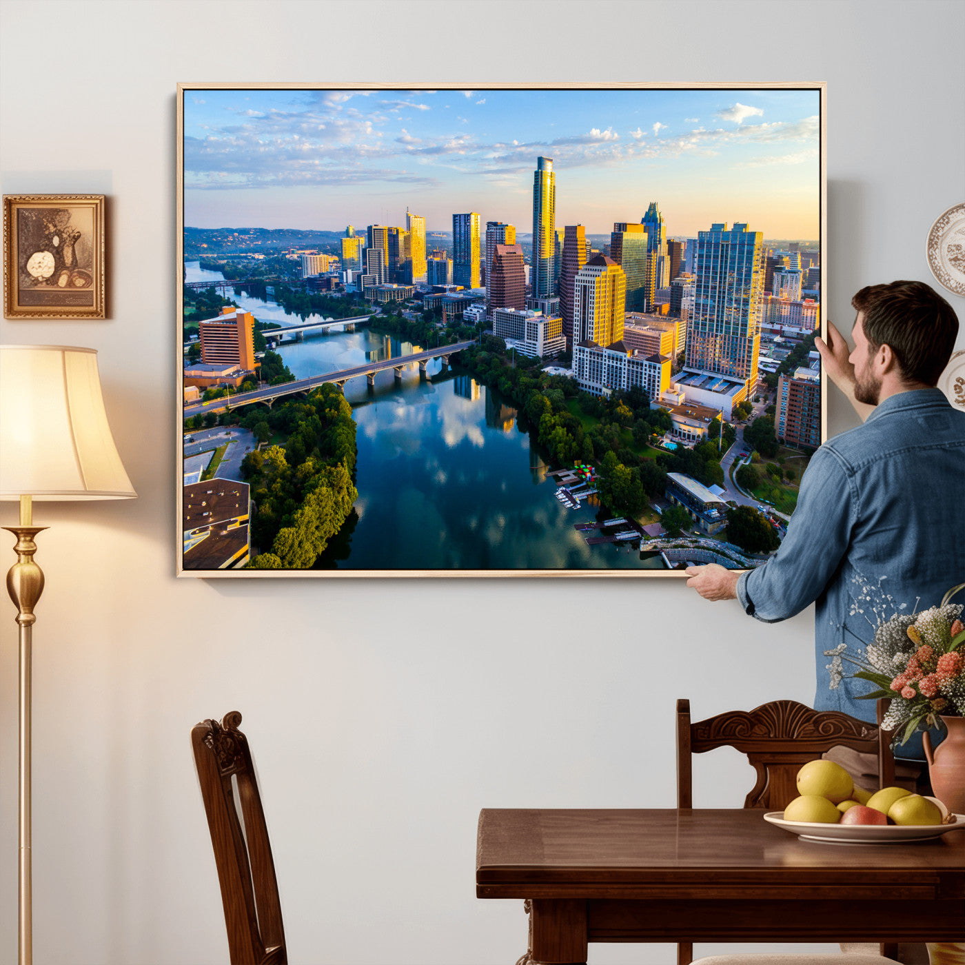 33675326-MGV-CV-36X24 - Austin Skyline Wall Art Canvas Print, Austin Downtown Night Cityscape Print for Modern Urban Wall Decor