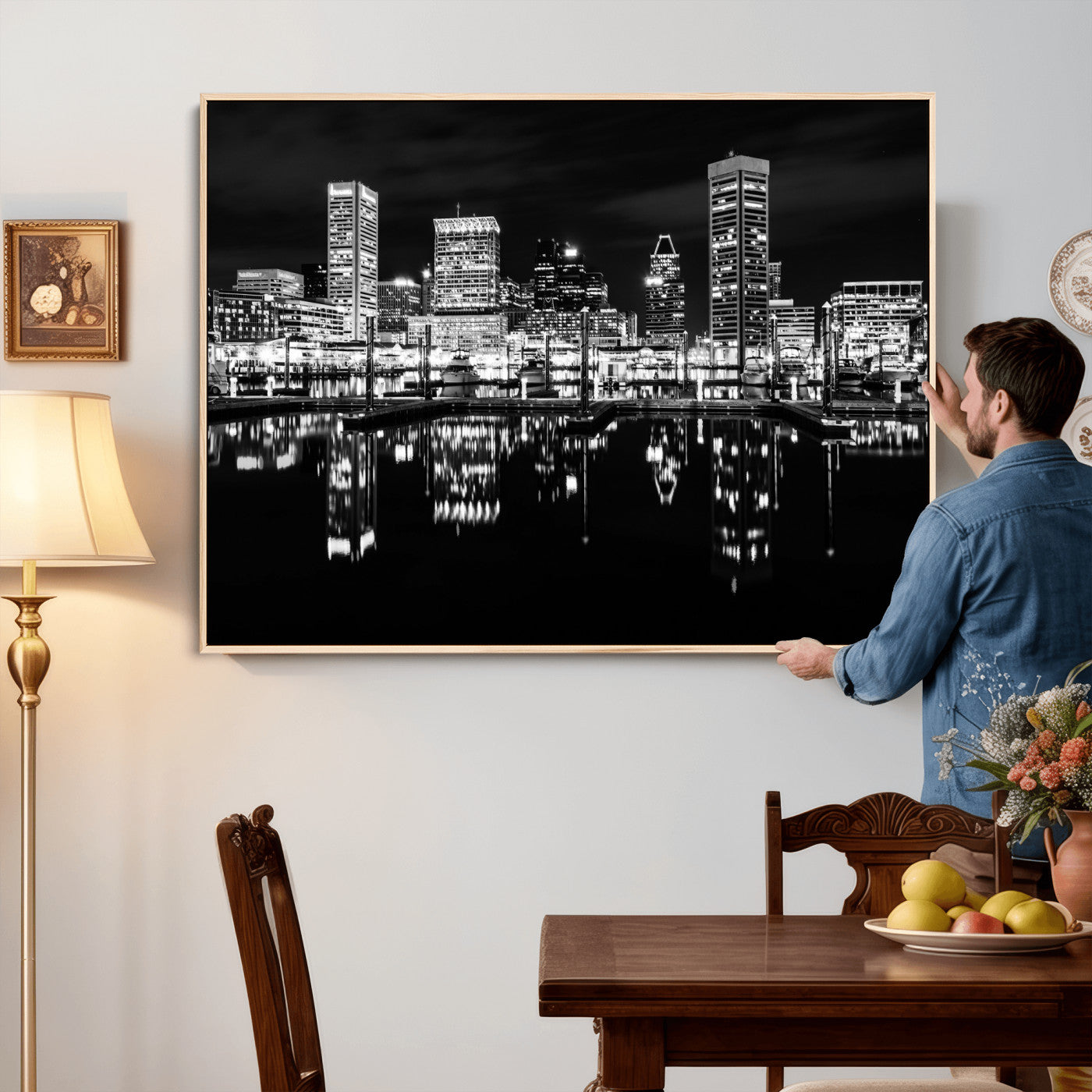 69187681-MGV-CV-36X24 - Baltimore Skyline Wall Art Canvas Print, Baltimore Downtown Night Cityscape Print for Modern Urban Wall Decor