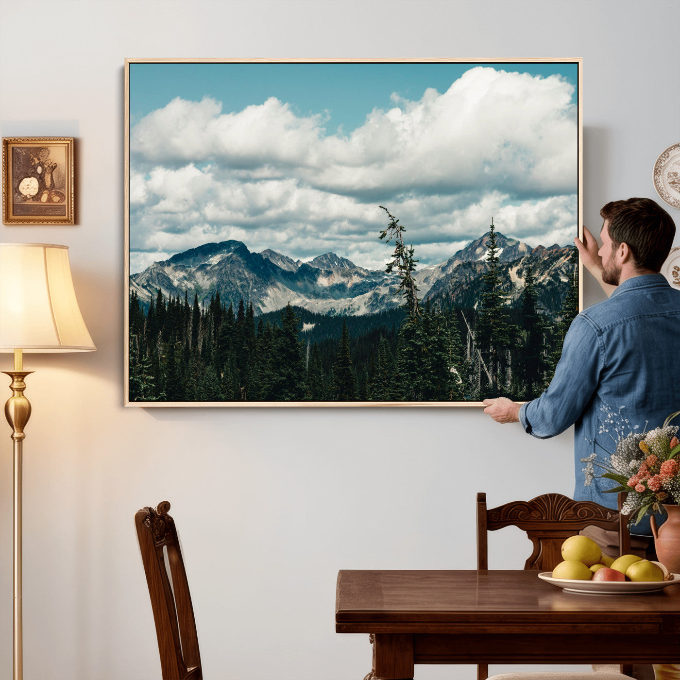 30416773-MGV-CV-36X24 - Mountain Forest Wall Art Canvas Print, Alpine Pine Tree Landscape Photography, Scenic Wilderness Mountain View, Nature Wall Decor