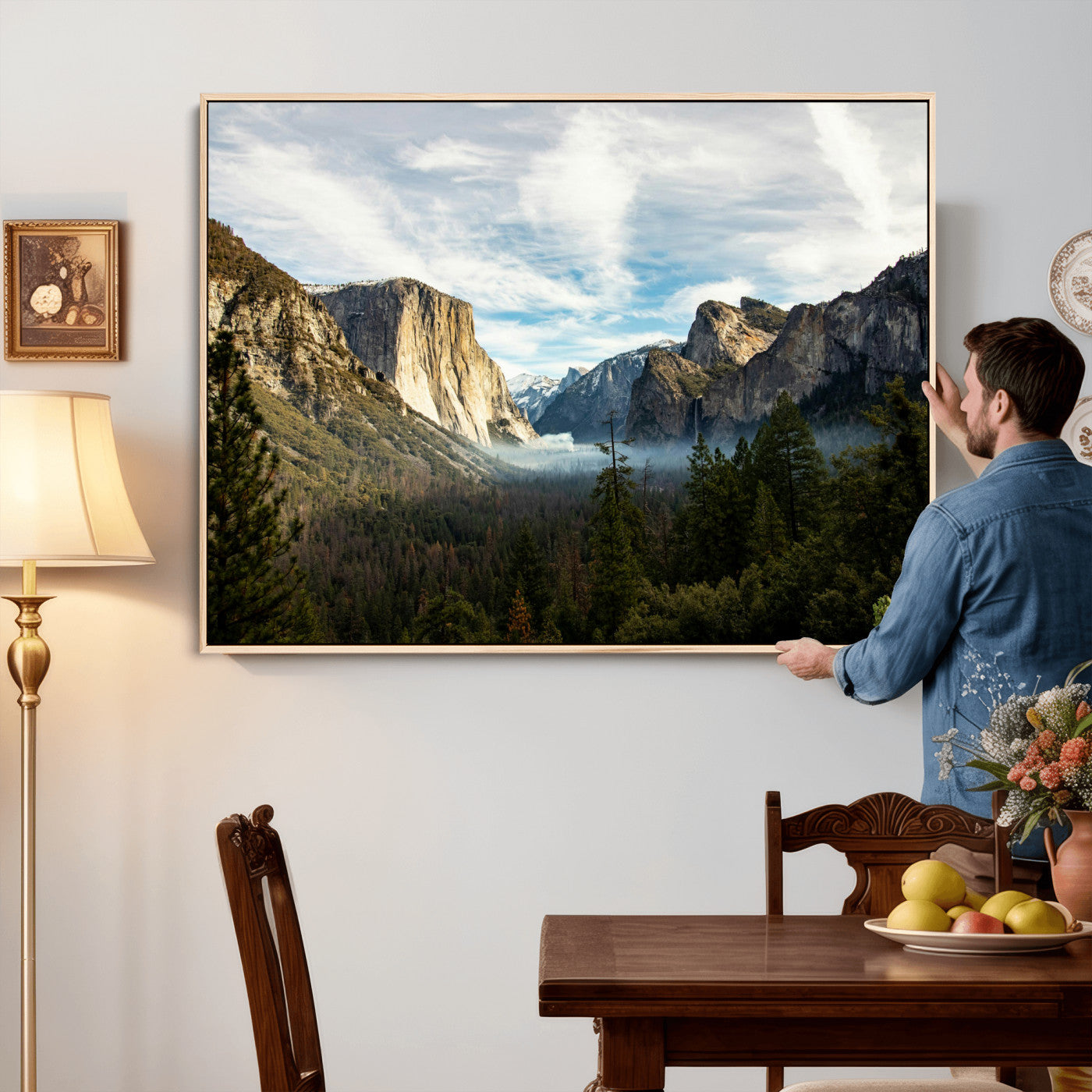 15089394-MGV-CV-36X24 - Yosemite Valley Mountain Landscape Wall Art Canvas Print, Granite Cliff Forest Valley Canvas Print, California National Park Scenic Art Printing