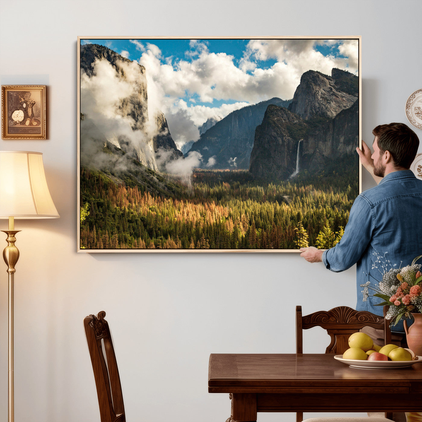 18271001-MGV-CV-36X24 - Yosemite Valley River Landscape Wall Art Canvas Print, Granite Cliffs Forest River Canvas Print, California National Park Moody Scenic Art Printi