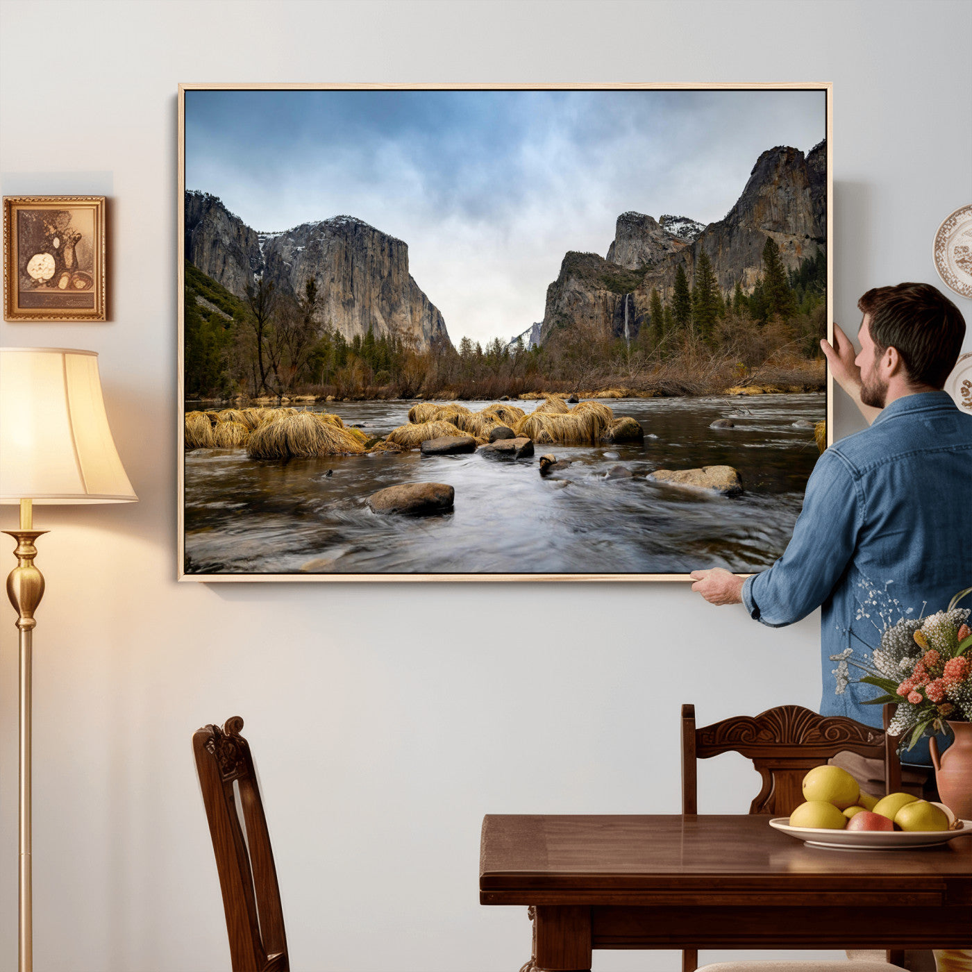 20458404-MGV-CV-36X24 - Yosemite Valley Mountain Landscape Wall Art Canvas Print, Granite Cliff Forest Valley Canvas Print, California National Park Scenic Art Printing