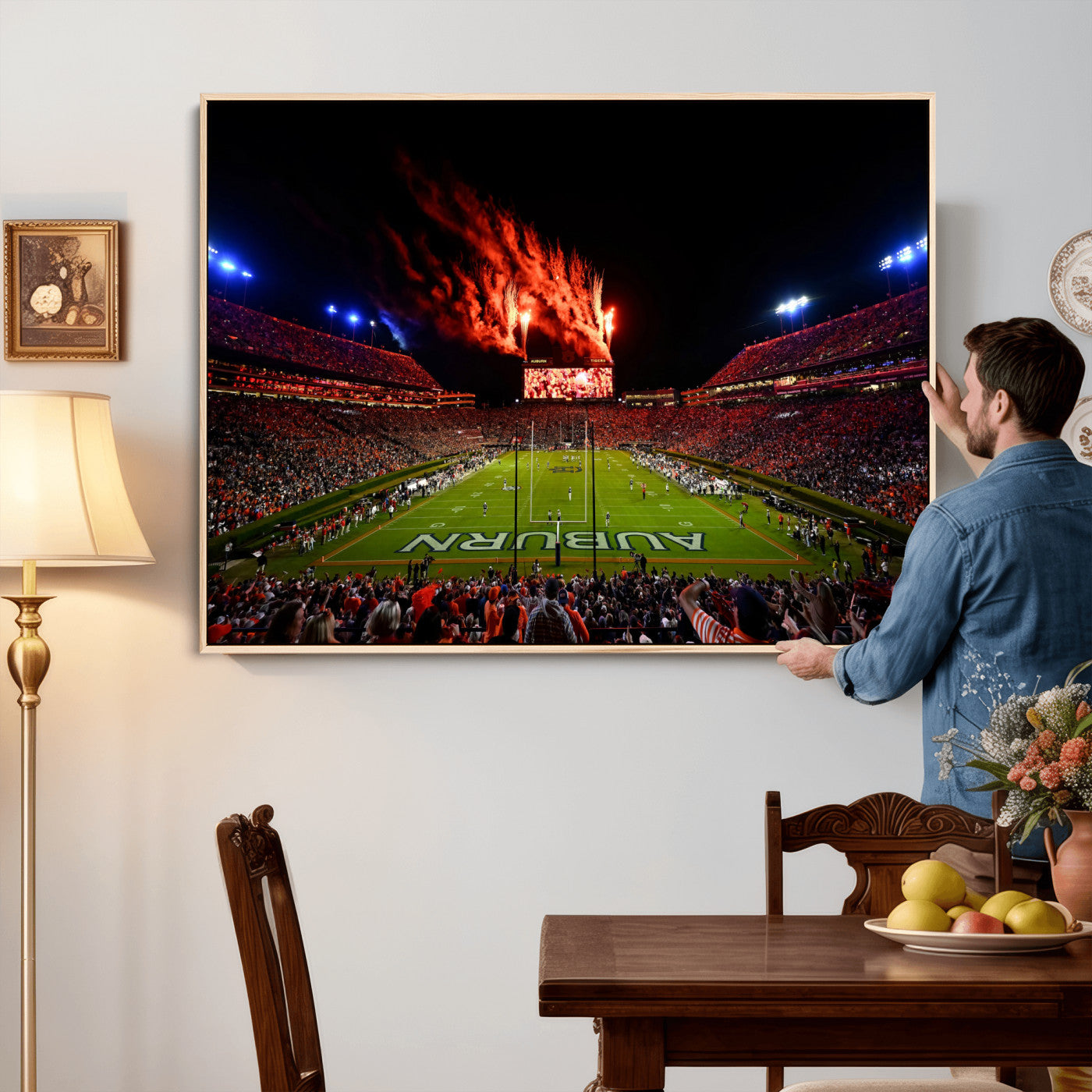 81918884-MGV-CV-36X24 - Auburn Stadium Wall Art Canvas Print, College Football Night Game Crowd, Jordan Hare Stadium Artwork