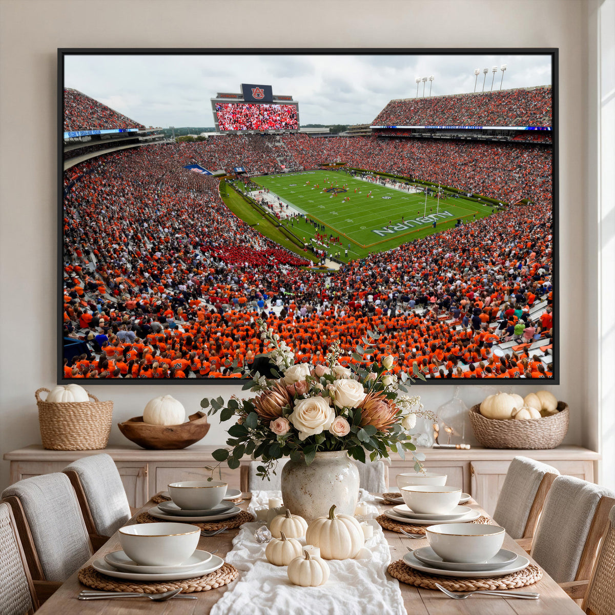 82562490-MGV-CV-36X24 - Auburn Stadium Sunset Wall Art Canvas Print, Jordan Hare Stadium Game Day Crowd, Auburn Tigers Football Artwork