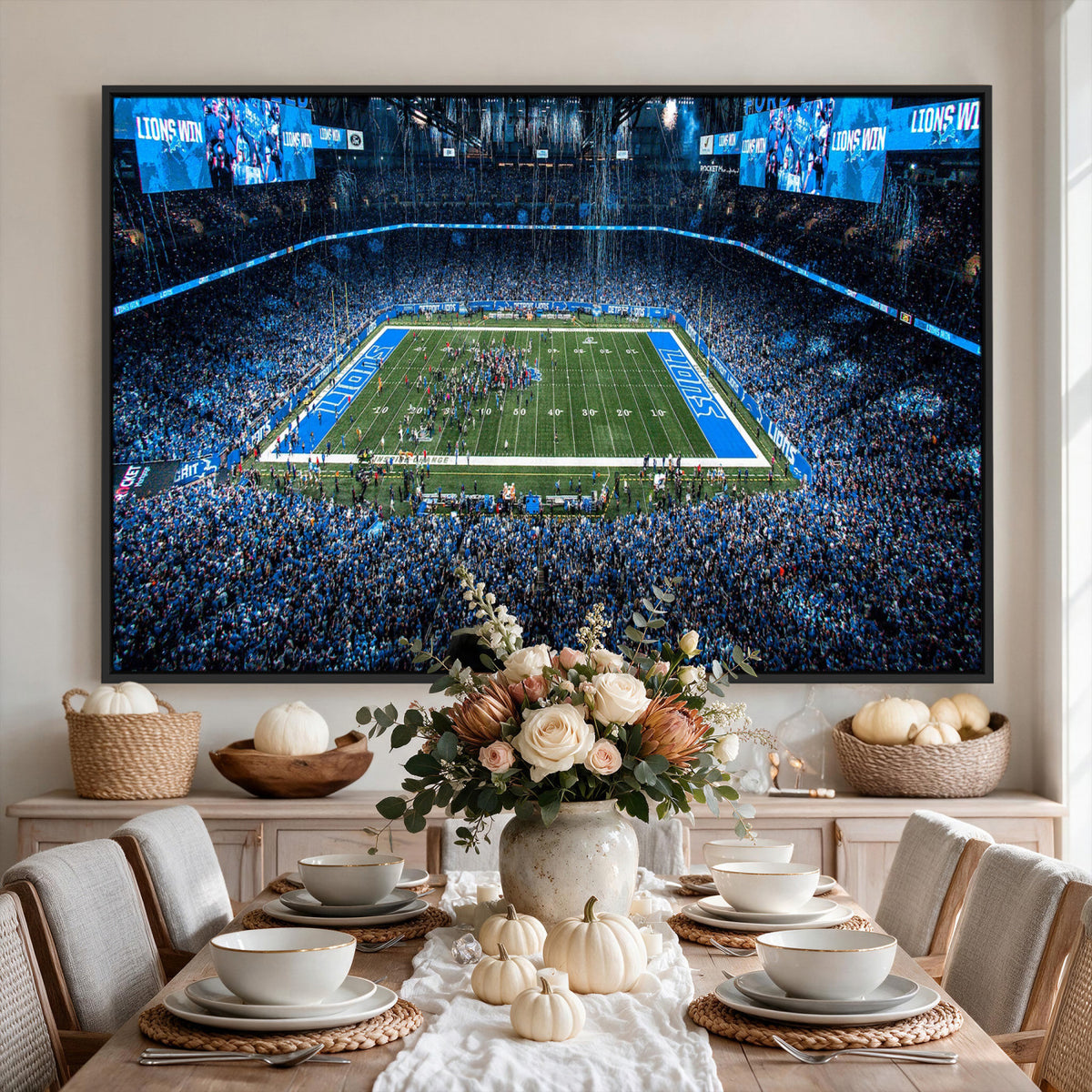 80882005-MGV-CV-36X24 - Detroit Lions Stadium Wall Art Canvas Print, Football Field Panorama