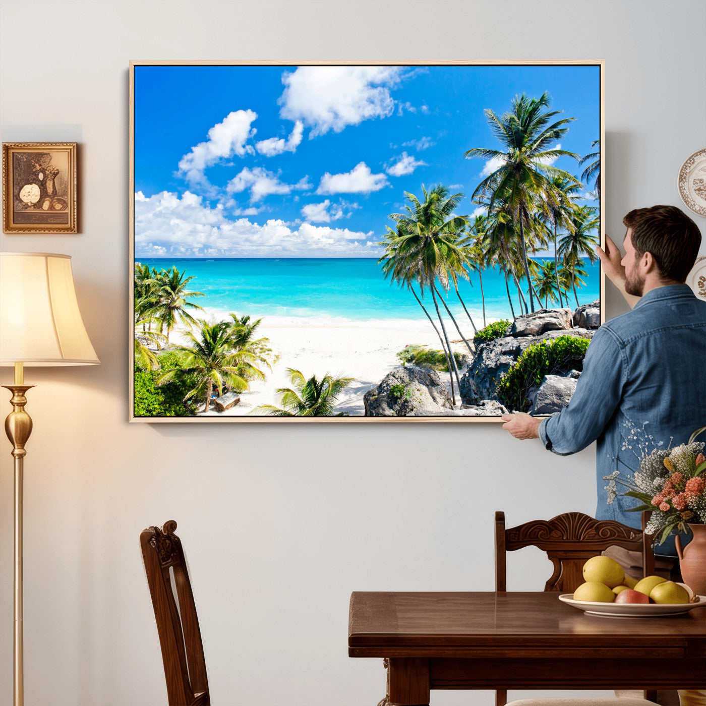 51097197-MGV-CV-36X24 - Tropical Beach Wall Art Canvas Print, Palm Tree Ocean Landscape Photography, Caribbean Coastal Artwork