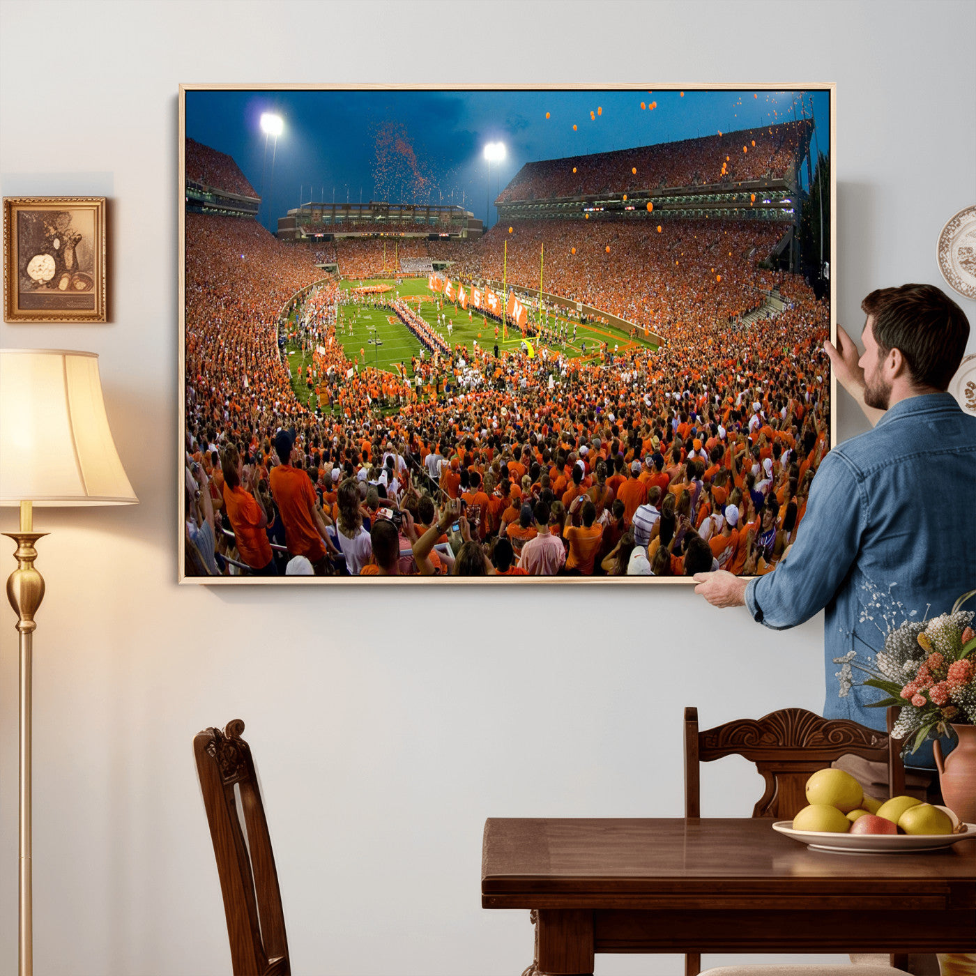 42850097-MGV-CV-36X24 - Clemson Tigers Memorial Stadium Wall Art Canvas Print, Death Valley Football Stadium Artwork, Packed Game Night Crowd Scene