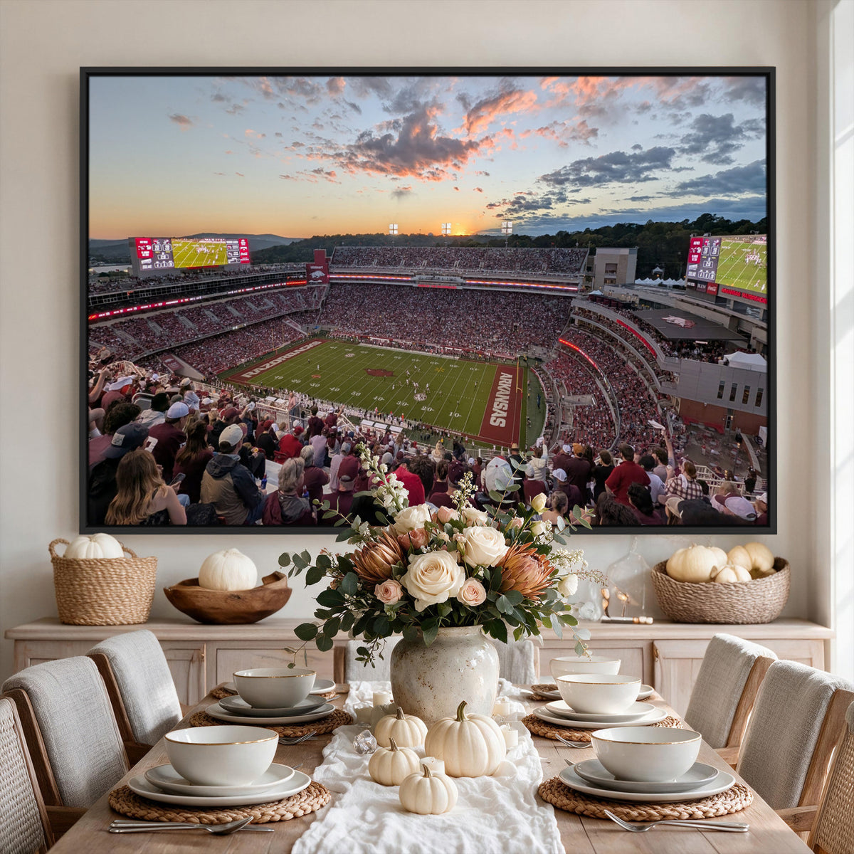 71837429-MGV-CV-36X24 - Donald W. Reynolds Razorback Stadium Wall Art Canvas Print – Arkansas Razorbacks Football Artwork for Home, Office, and Sports Room Decor