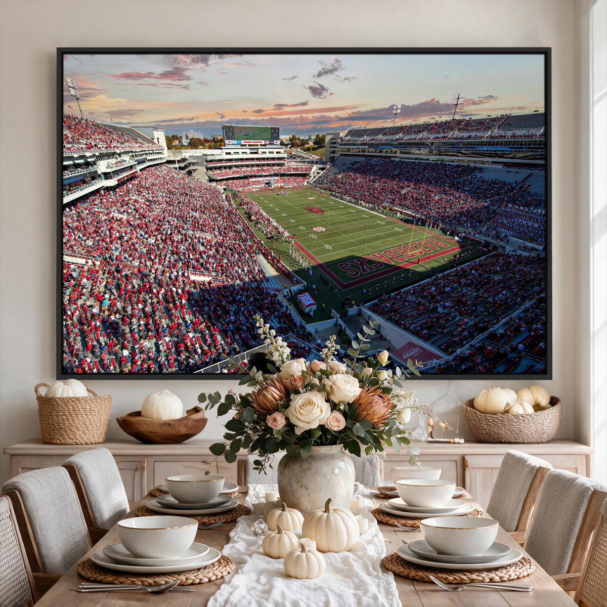 46571211-MGV-CV-36X24 - Donald W. Reynolds Razorback Stadium Wall Art Canvas Print – Arkansas Razorbacks Football Artwork for Home, Office, and Sports Room Decor