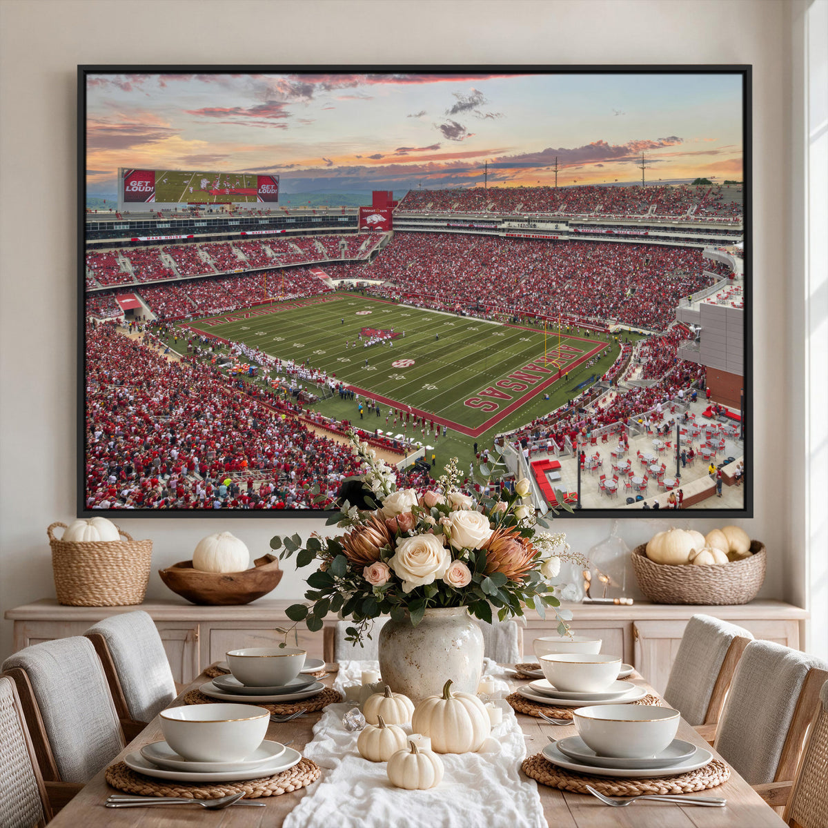 82233065-MGV-CV-36X24 - Donald W. Reynolds Razorback Stadium Wall Art Canvas Print – Arkansas Razorbacks Football Artwork for Home, Office, and Sports Room Decor