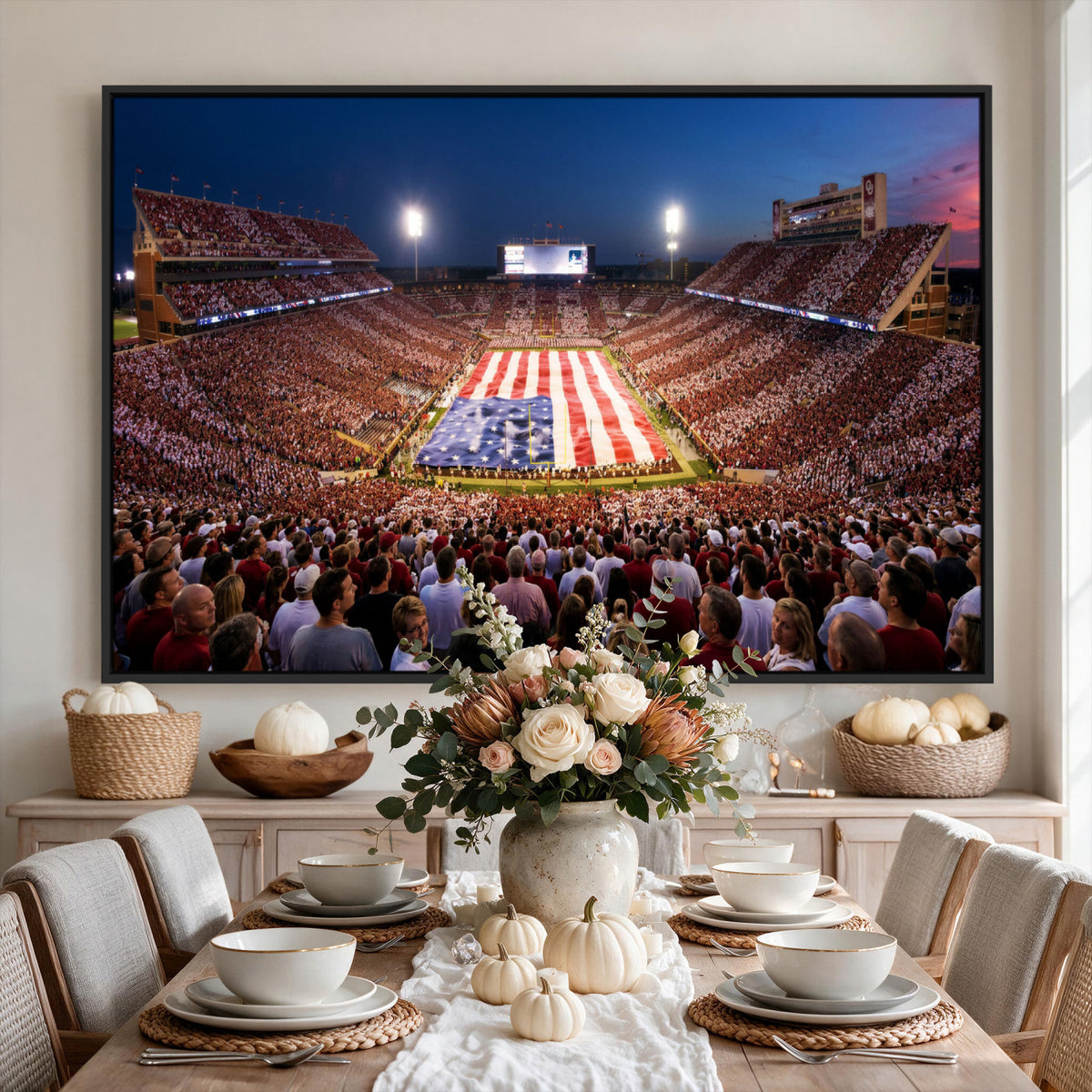 59917418-MGV-CV-36X24 - Oklahoma Memorial Stadium Wall Art Canvas Print | Oklahoma Sooners Football Artwork for Home, Office, and Sports Room Decor