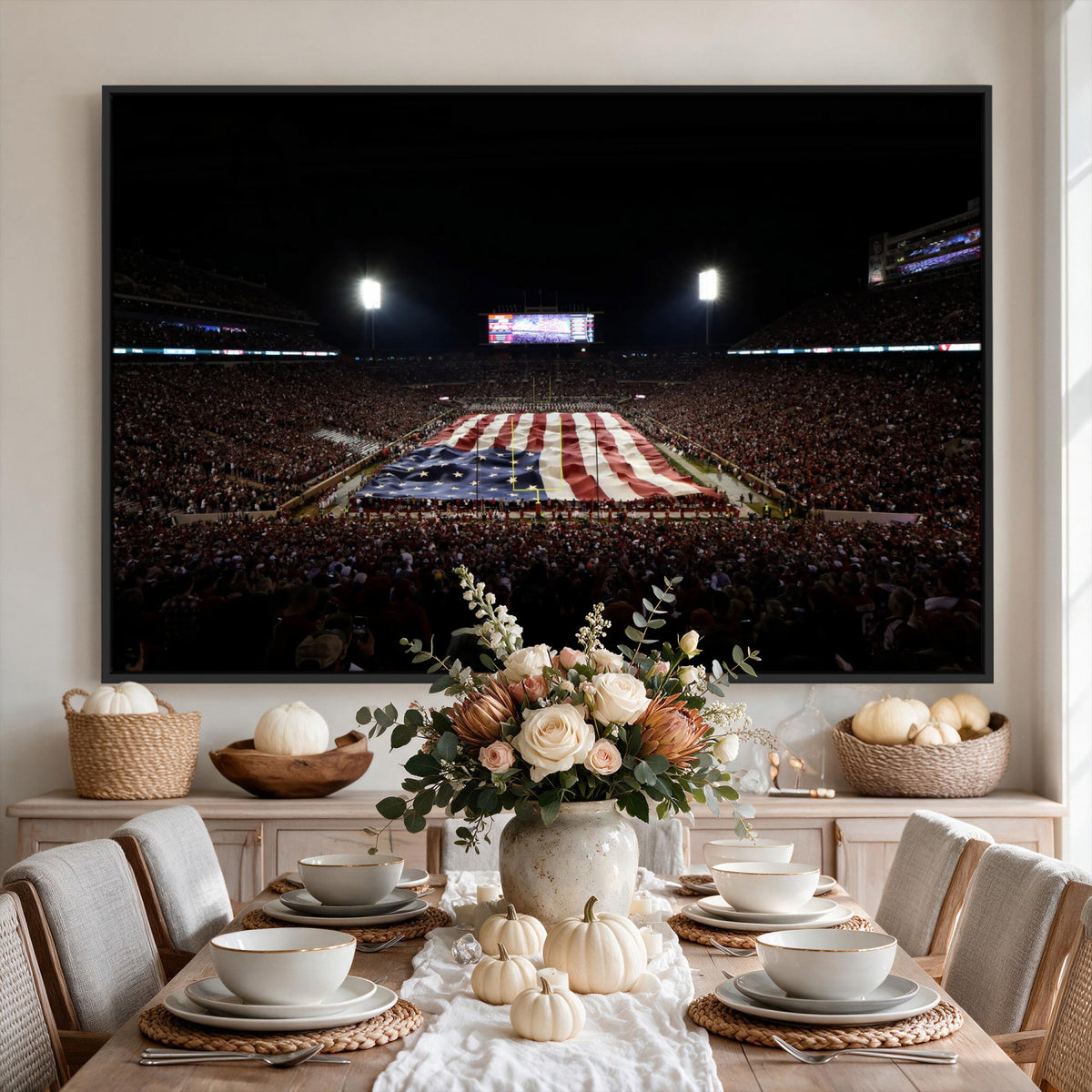 98418189-MGV-CV-36X24 - Oklahoma Memorial Stadium Wall Art Canvas Print – Oklahoma Sooners Football Artwork for Home, Office, and Sports Room Decor