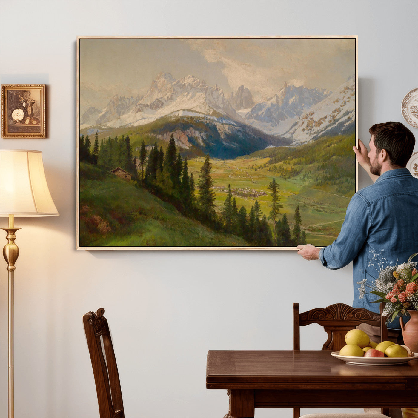 60864994-MGV-CV-36X24 - Konrad Petrides View From Mount Helm Wall Art Canvas Print - Watercolor Sexten and the Sextener Sonnenuhr Art Canvas Print