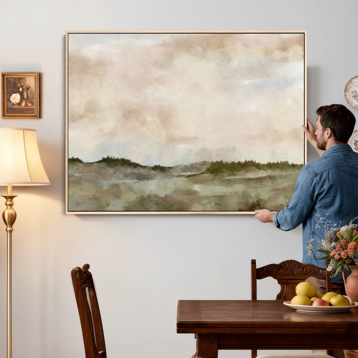 13578069-MGV-CV-36X24 - Abstract Landscape Wall Art Canvas Print, Watercolor Pastoral Landscape Painting Wall Decor for Modern Farmhouse Interiors
